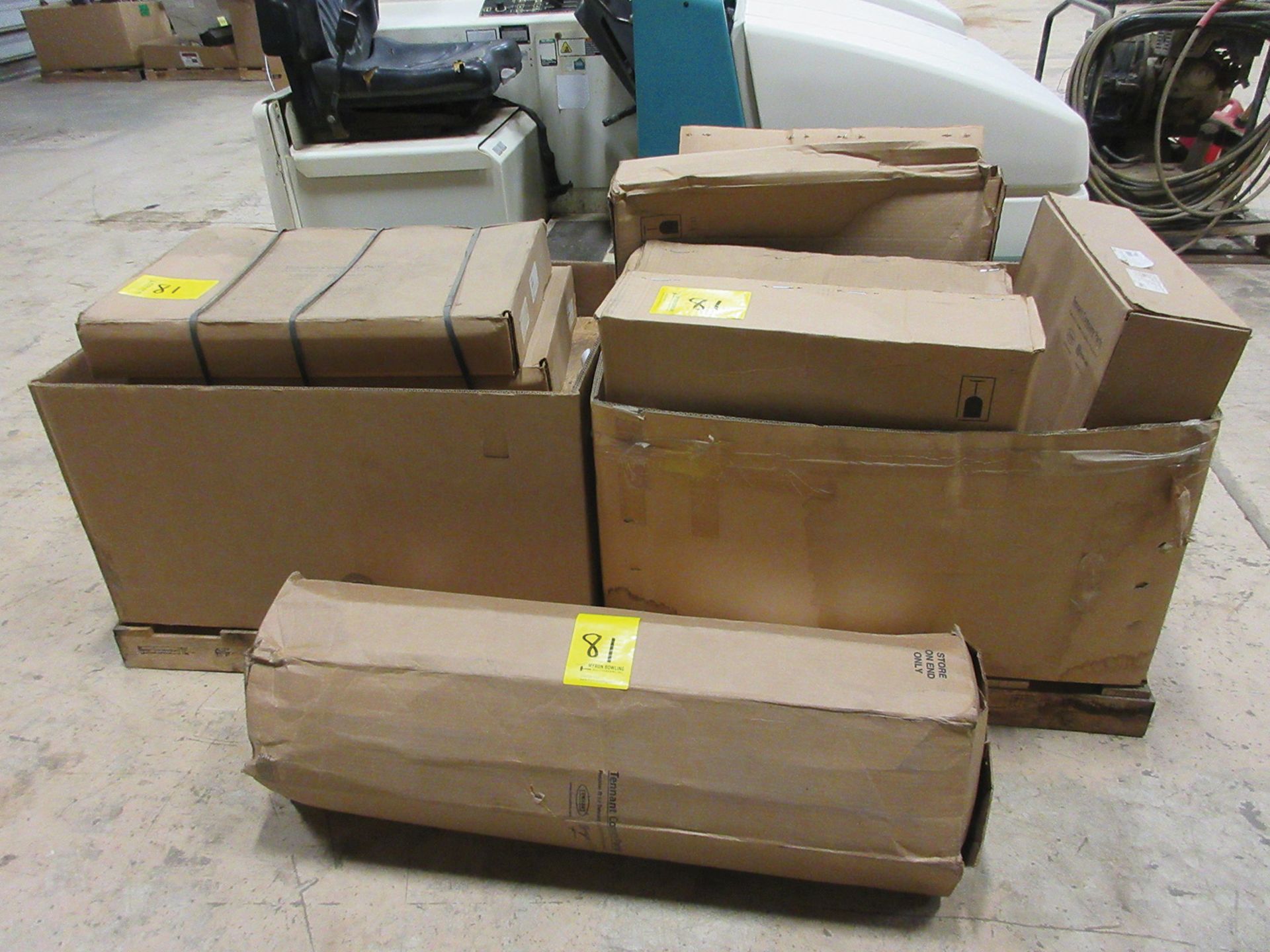 (3) BOXES OF FLOOR SCRUBBER SPARE PARTS; MOST EXTRA BRUSHES