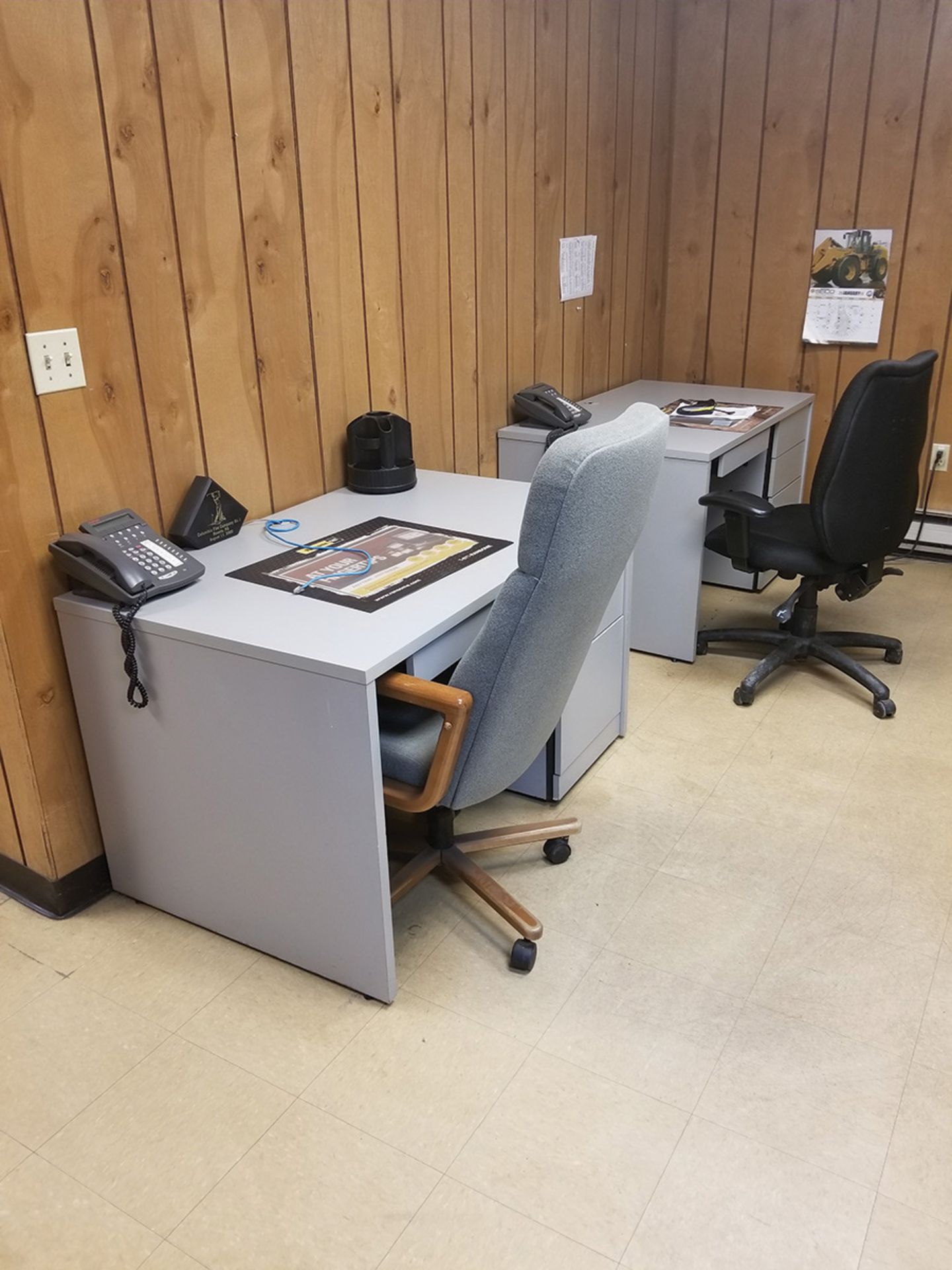 CONTENTS OF OFFICE; (3) DESKS, (4) OFFICE CHAIRS, HOLE PUNCH, PAPER CUTTER, AND CLOSET CONTENTS - - Image 2 of 5