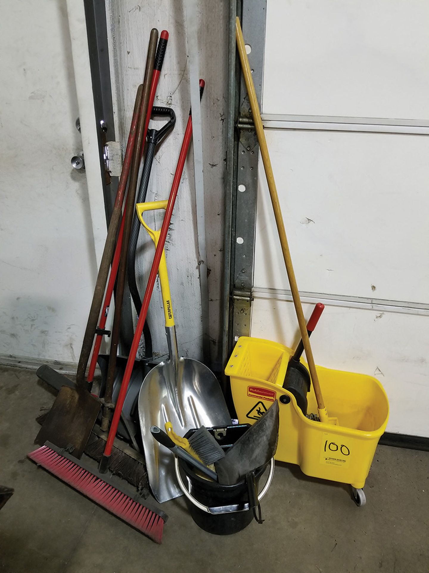 CLEANING SUPPLIES; MOP BUCKET/MOP, BUCKET, BRUSHES, DUST PAN, SHOVELS, BROOM, ETC... ***LOCATED AT