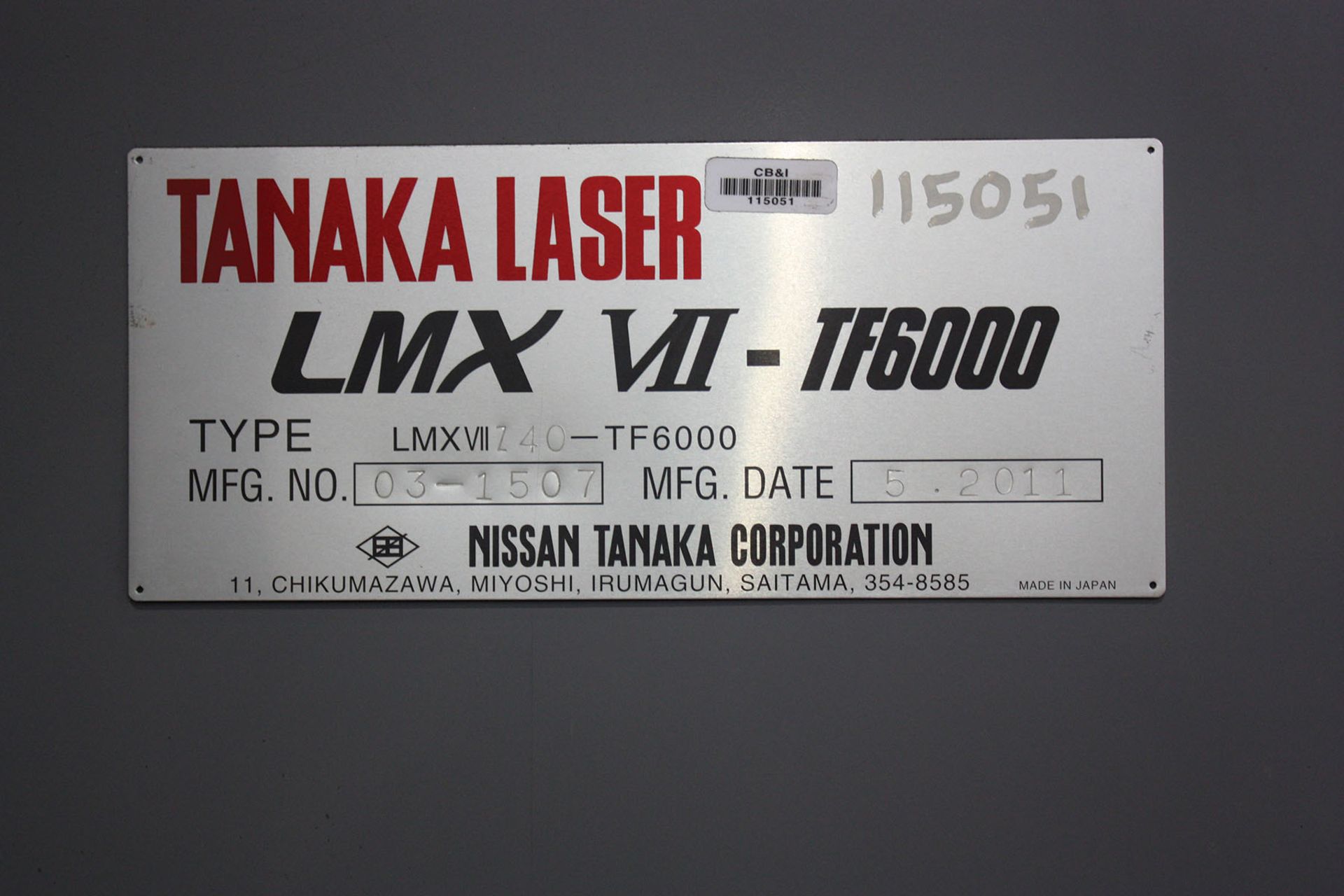 2011 TANAKA LASER, MDL: LMX VII-TF6000, HOURS 16,493 , 2010 FANUC LASER C6000, TYPE: A04B-0818- - Image 9 of 20