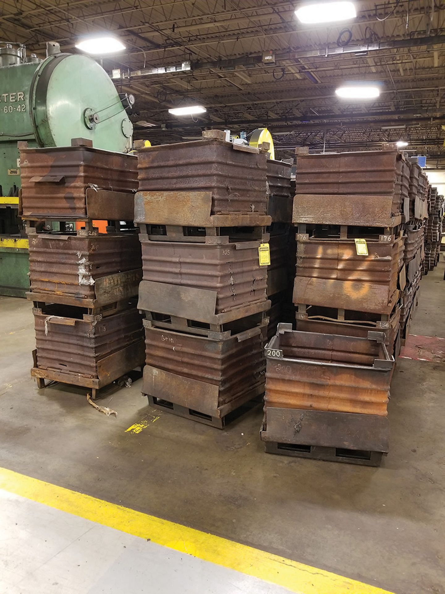 (160) 23- 26'' X 25-29'' X 16-20'' DEEP DUMPING STEEL PARTS BINS; SOME VARYING SIZES WITHIN COUNT