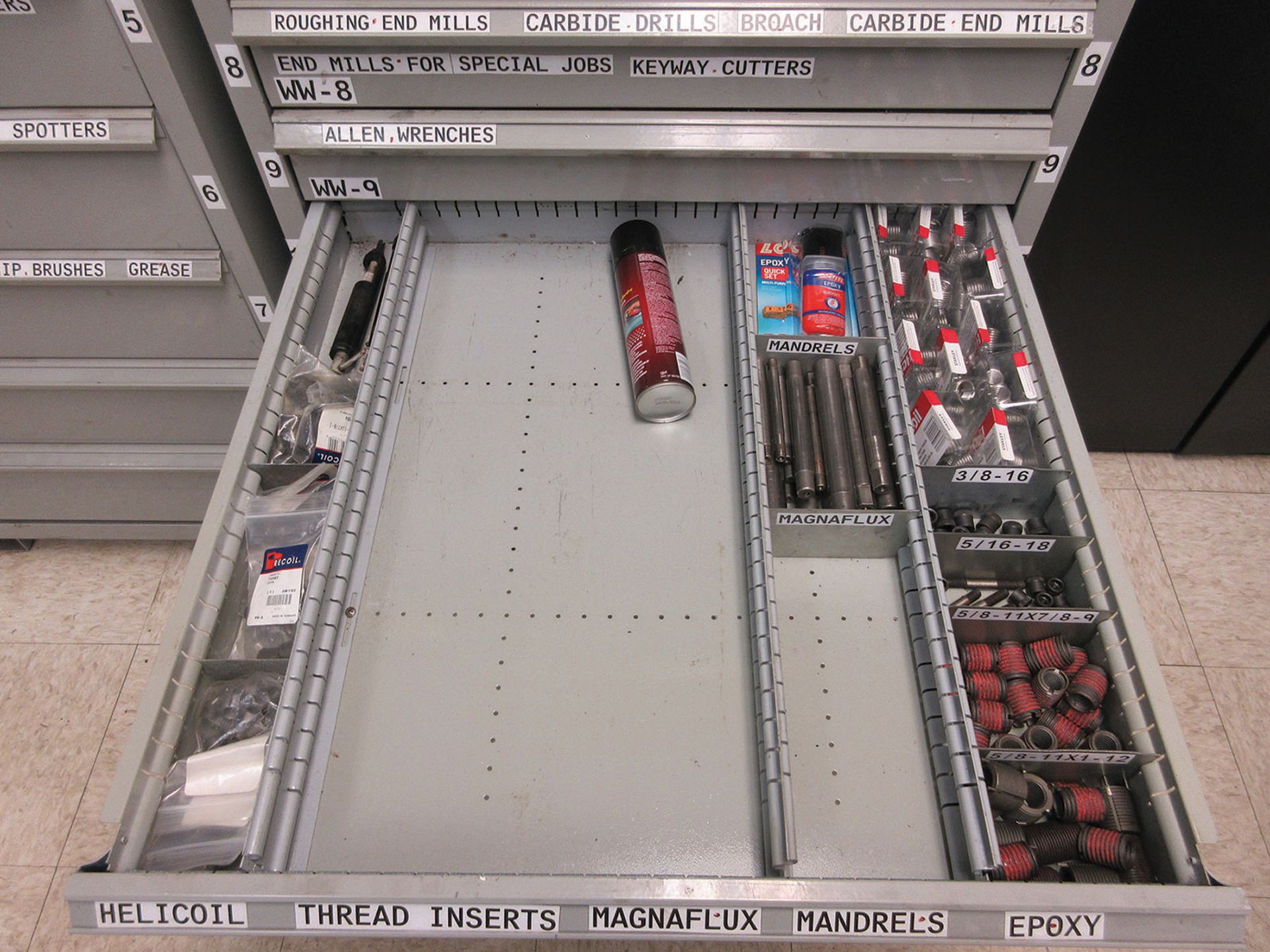 9-DRAWER CABINET WITH HELICOILS, MANDRELS, EJECTOR PINS, AND WASHERS - Image 2 of 3