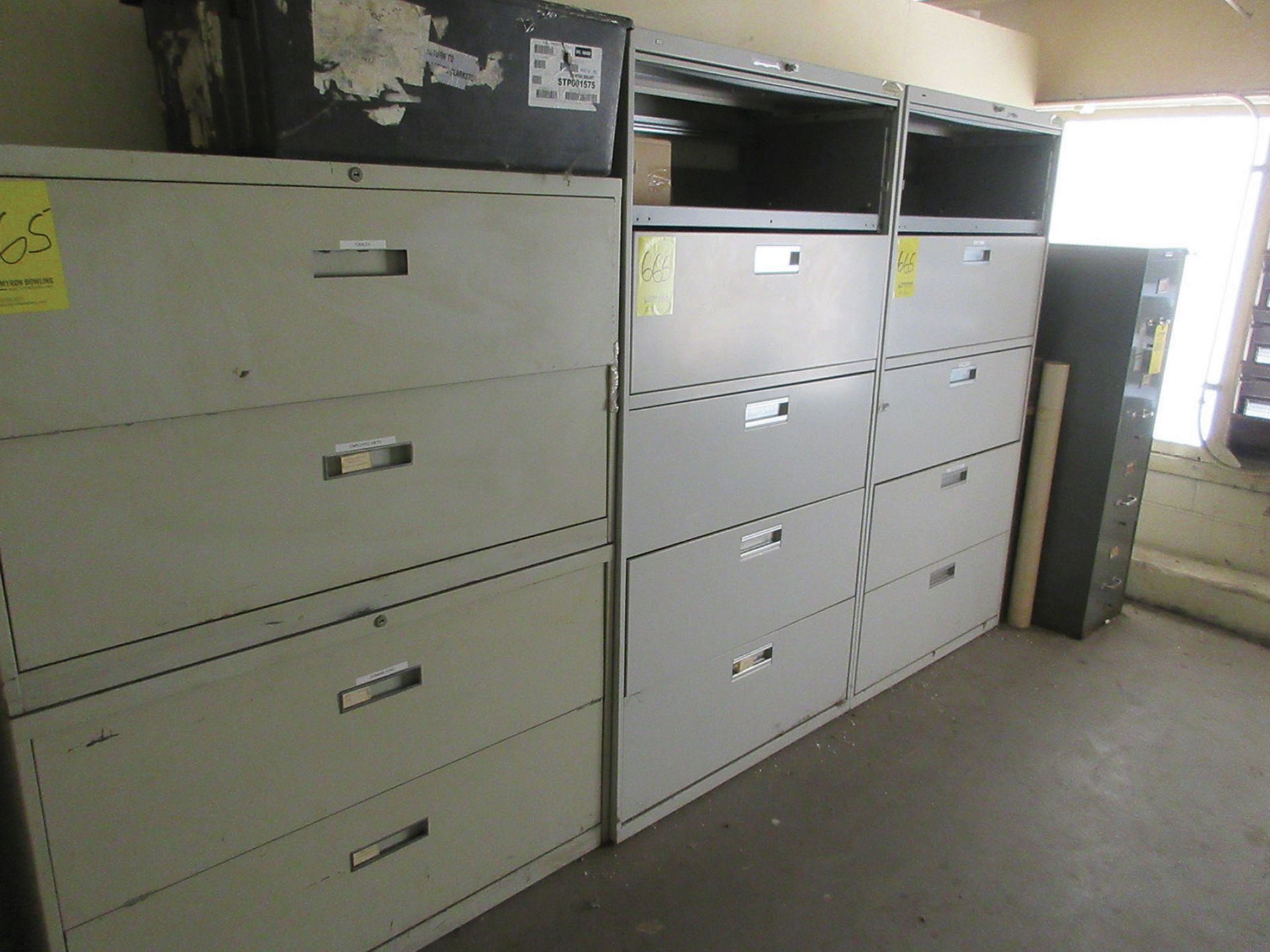 (5) LATERAL FILE CABINETS, (2) OTHER FILE CABINETS, AND (2) FOLDING TABLES
