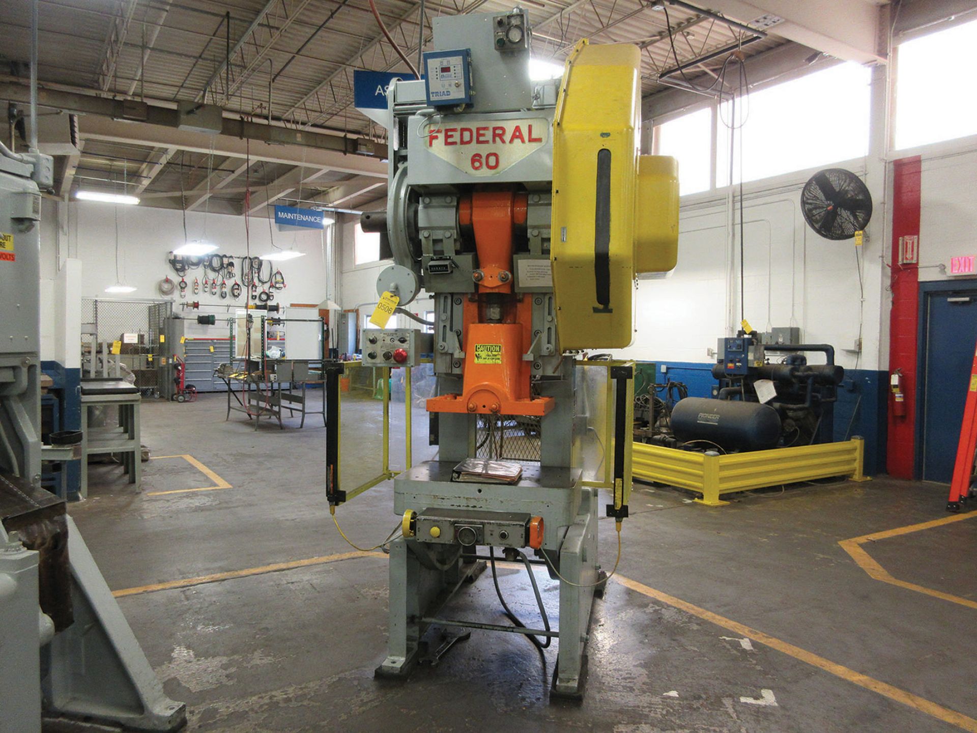 1981 FEDERAL 60-TON OPI PRESS; 21'' X 32'' BOLSTER, 13'' SHUT HEIGHT, 4'' STROKE, 11.5 THROAT, 90