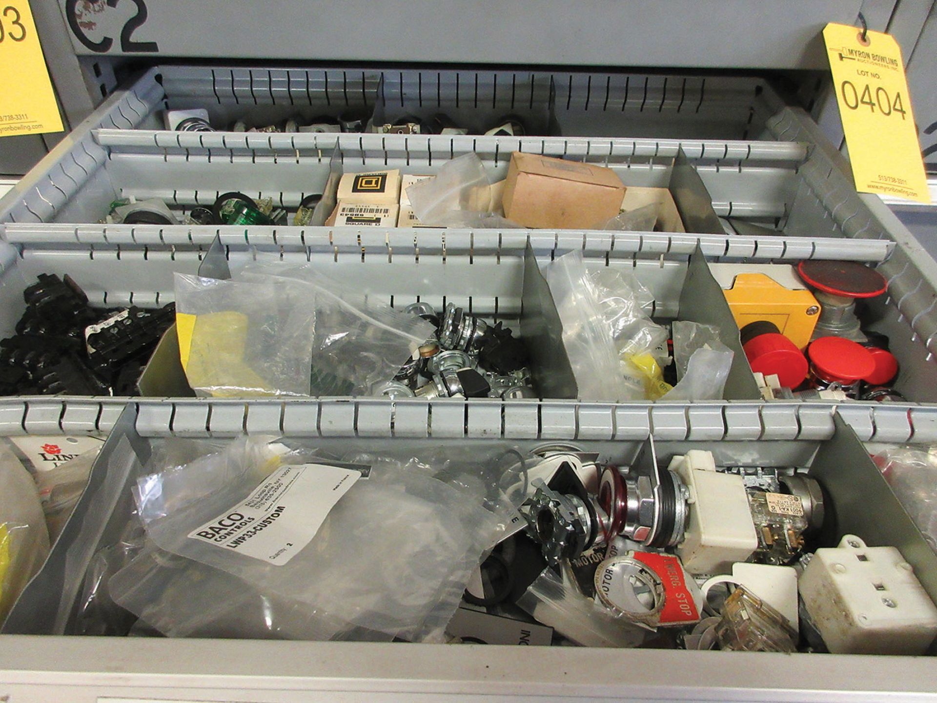 STOR-LOC 8-DRAWER CABINET WITH CONTENTS; RELAYS, SWITCHES, CONDUIT FITTINGS, AND COVERS - Image 3 of 5
