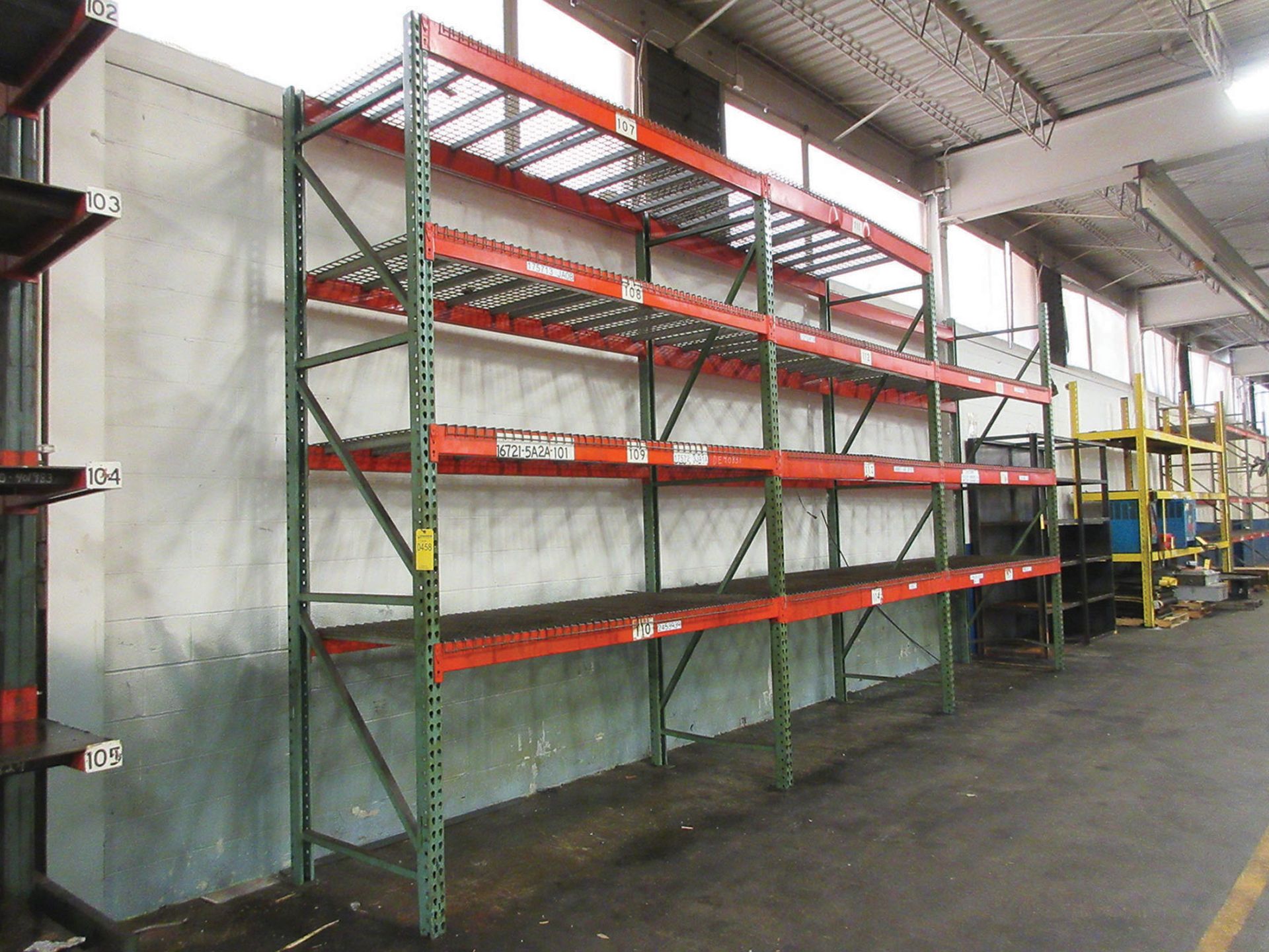 (3) SECTIONS OF TEARDROP STYLE PALLET RACK; (4) 12' UPRIGHTS, (23) 8' CROSS BEAMS, 40'' DEEP, (22)