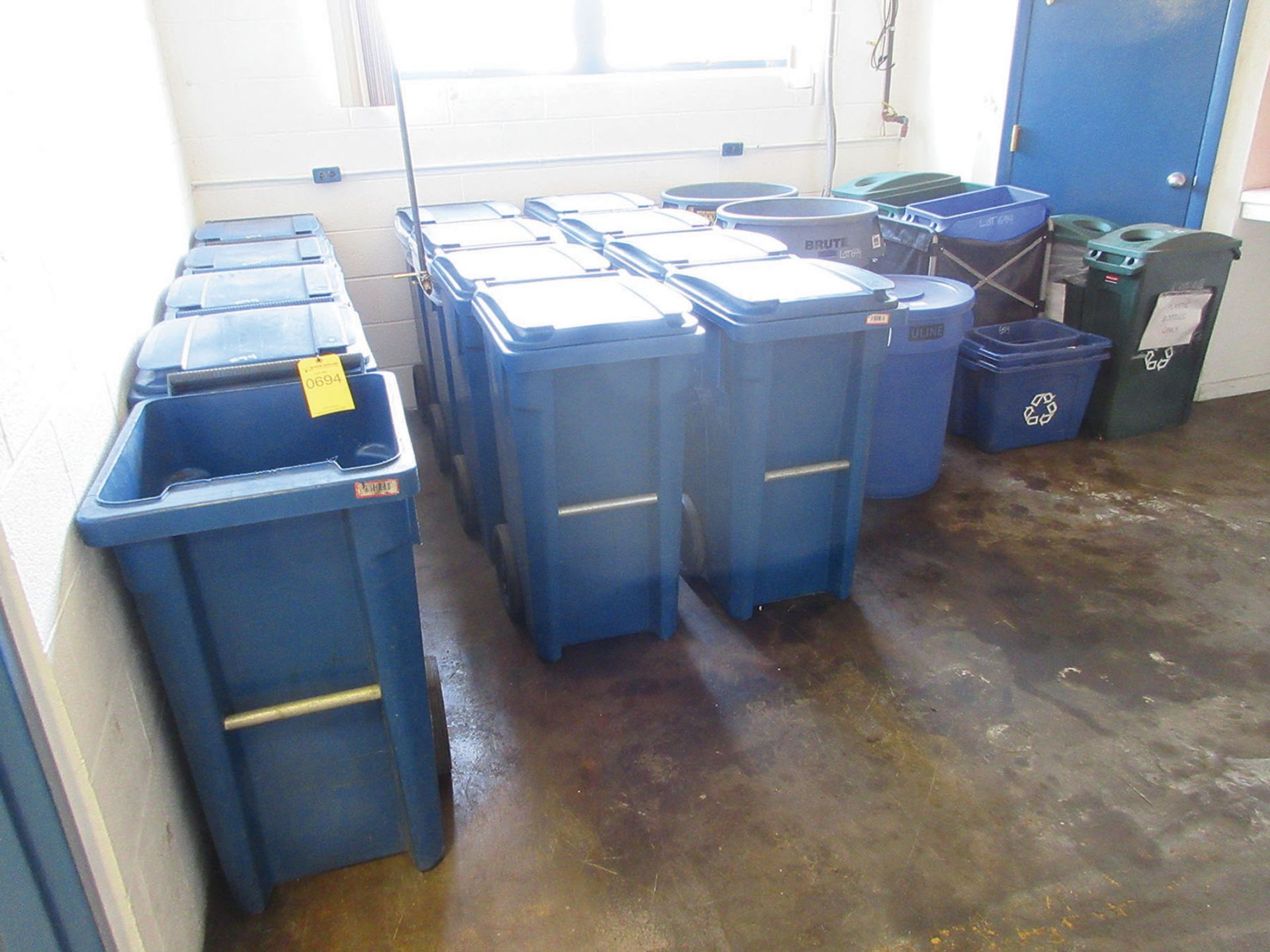 TRASH CANS, RECYCLE CANS, AND LINEN CART
