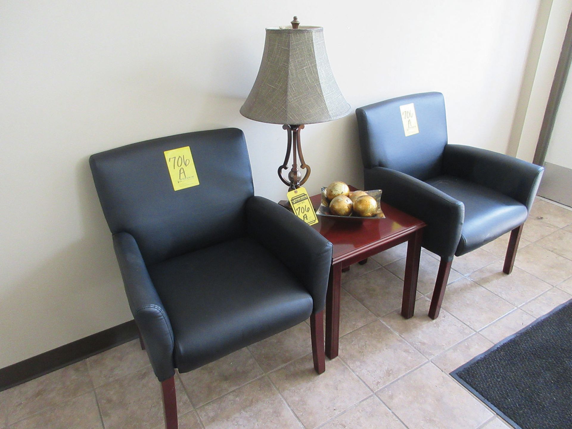 RECEPTION AREA; (2) CHAIRS, SIDE TABLE, LAMP, AND PLANT