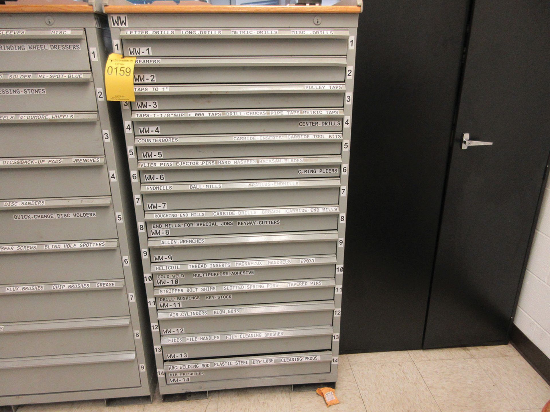 9-DRAWER CABINET WITH HELICOILS, MANDRELS, EJECTOR PINS, AND WASHERS