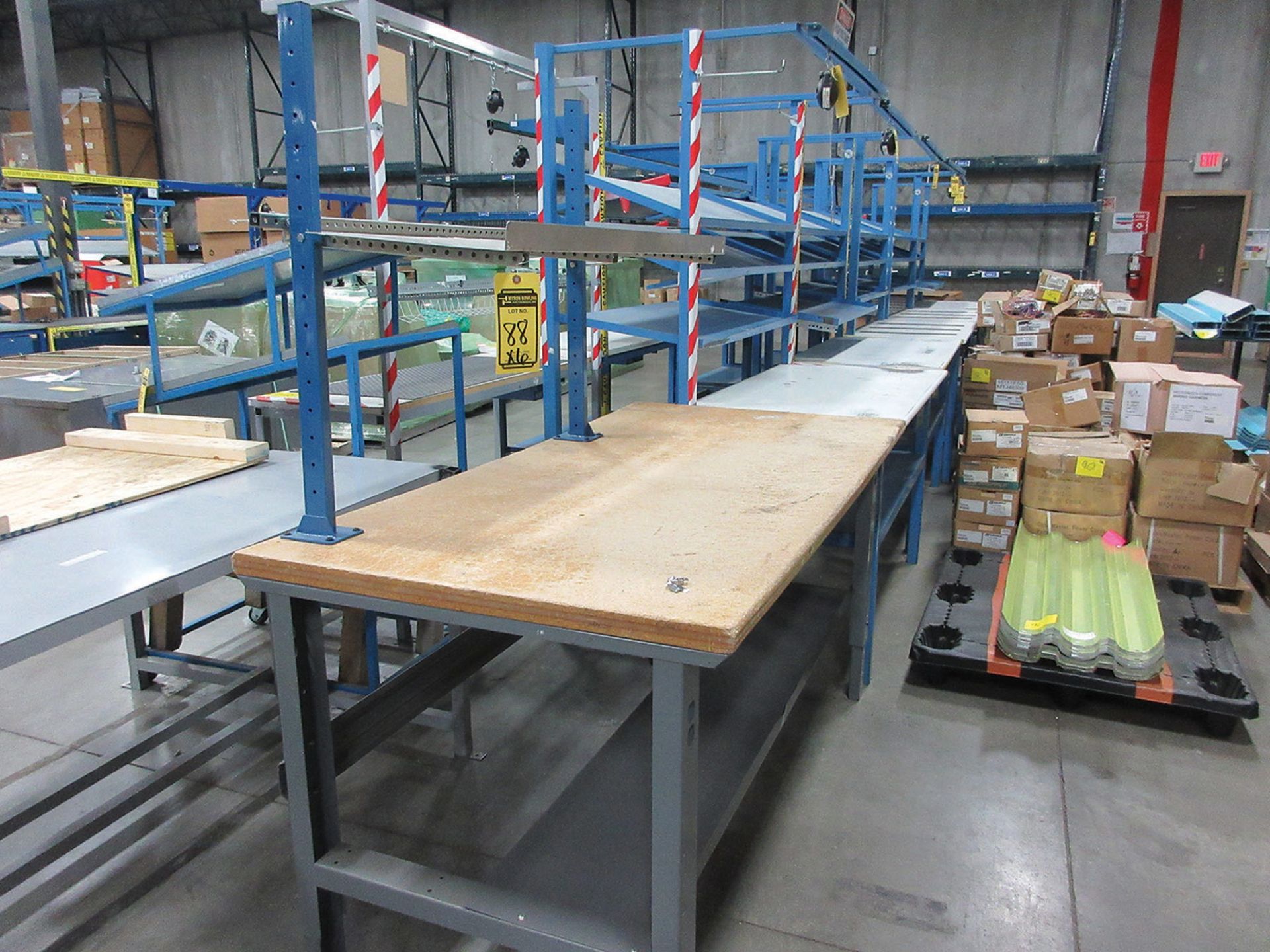 (6) ASSORTED TABLES, SOME WITH TOOL BALANCERS