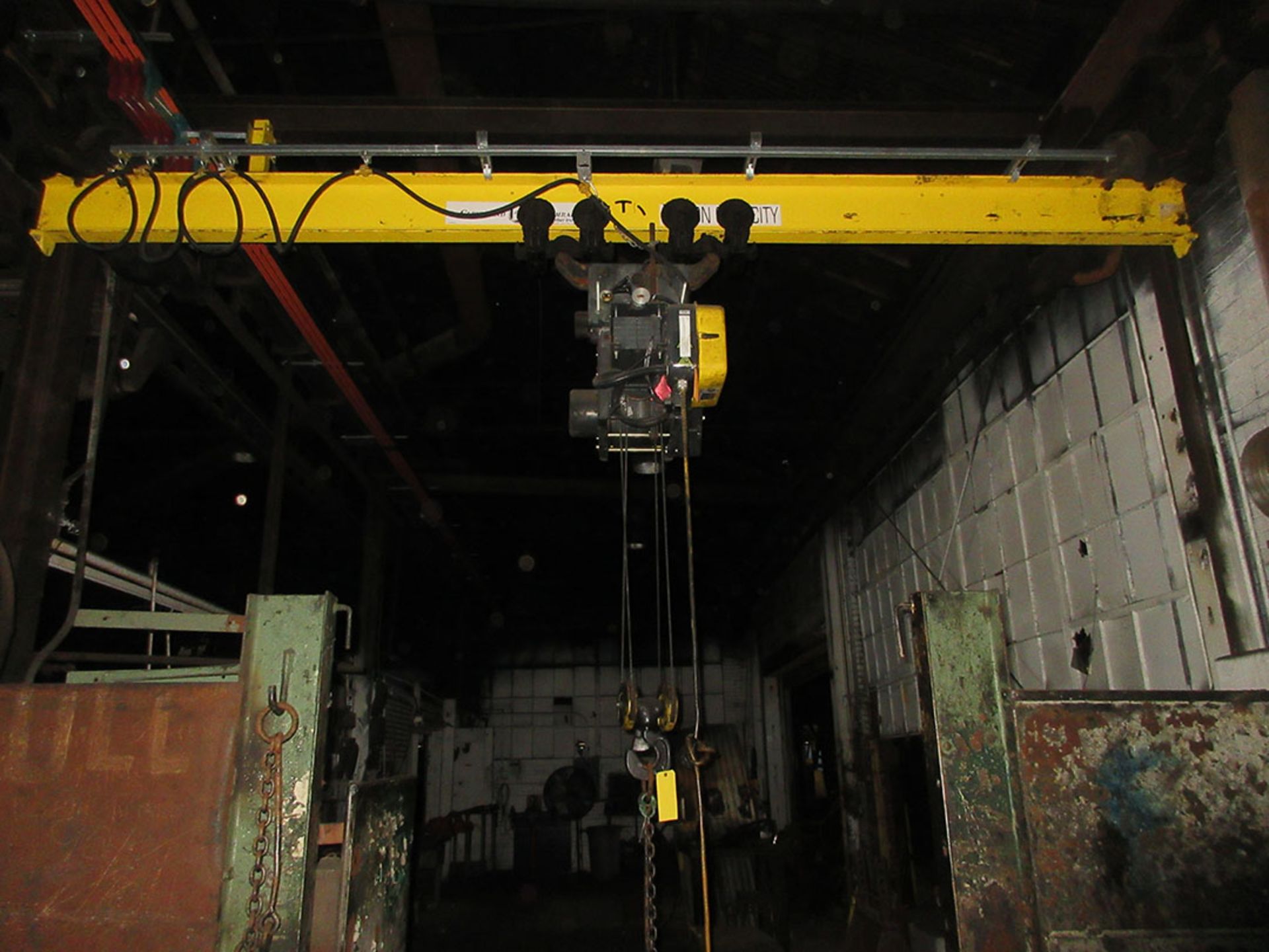 CLEVELAND TRANSIT 3-TON UNDERHUNG BRIDGE CRANE, R&M 3-TON ELECTRIC CABLE HOIST, PENDANT CONTROL, 15'