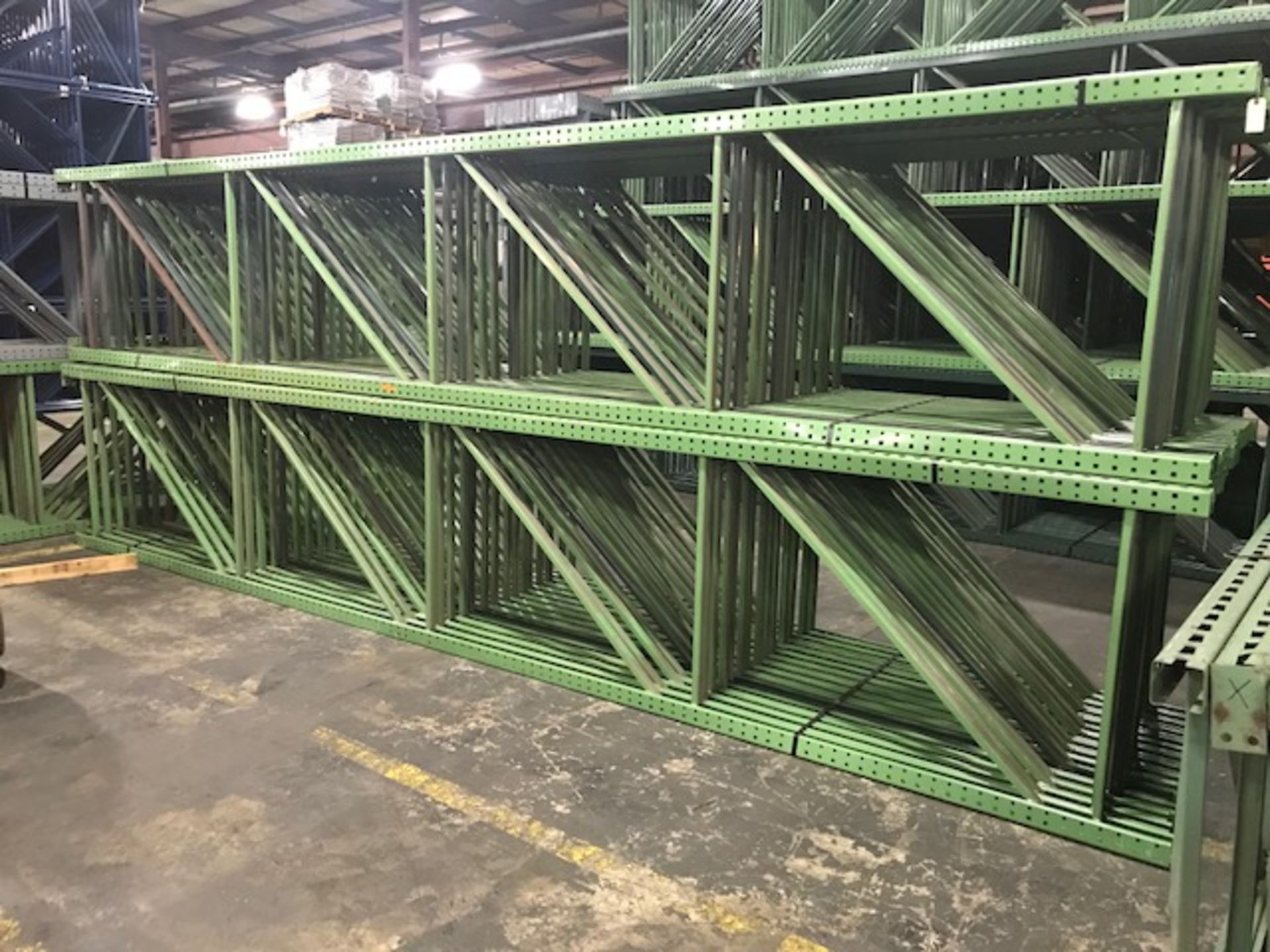 (X30) 44" X 20' TEARDROP UPRIGHTS, GREEN, 3X3, PALLET RACK