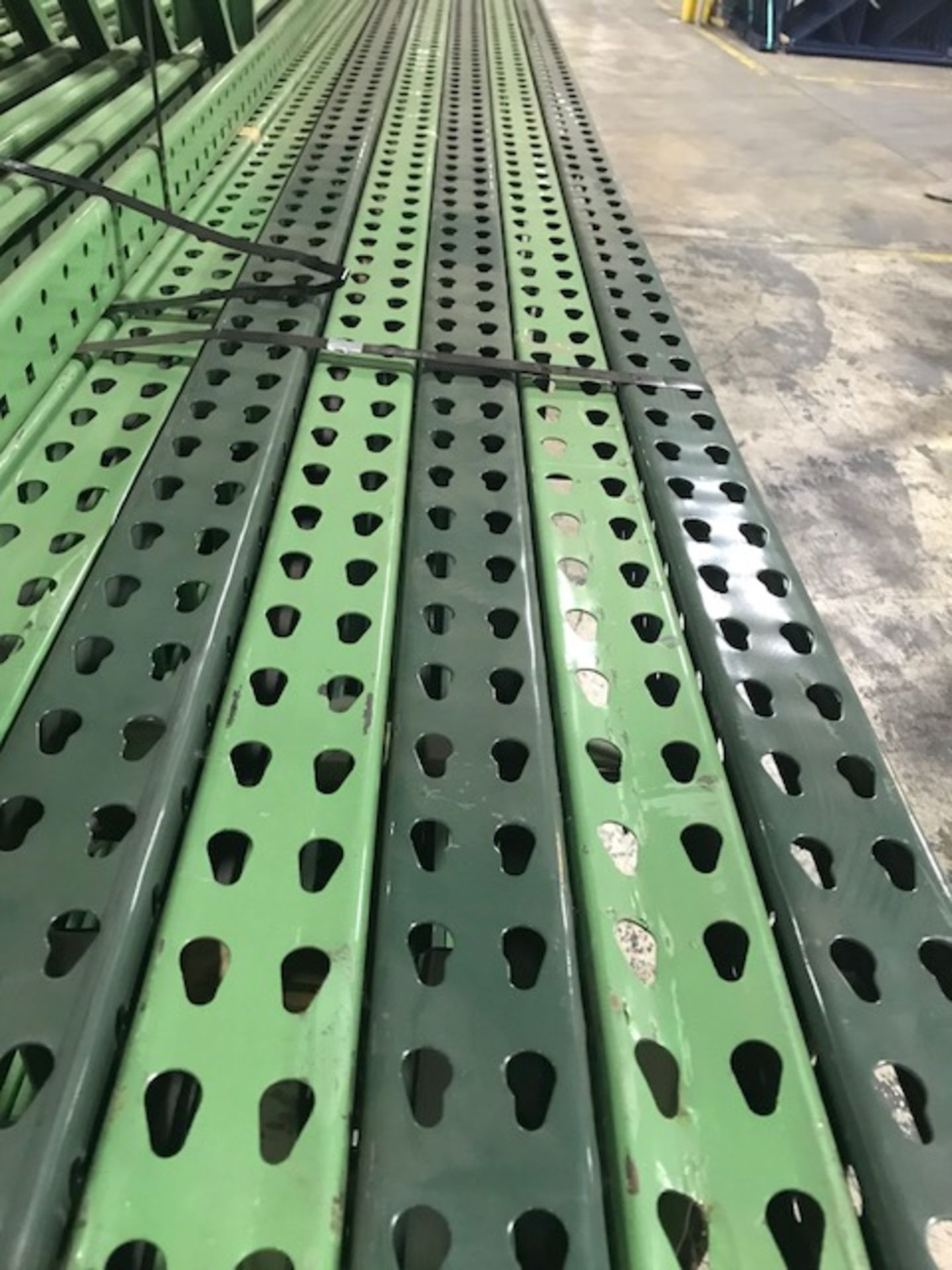 (X30) 44" X 20' TEARDROP UPRIGHTS, GREEN, 3X3, PALLET RACK - Image 2 of 2