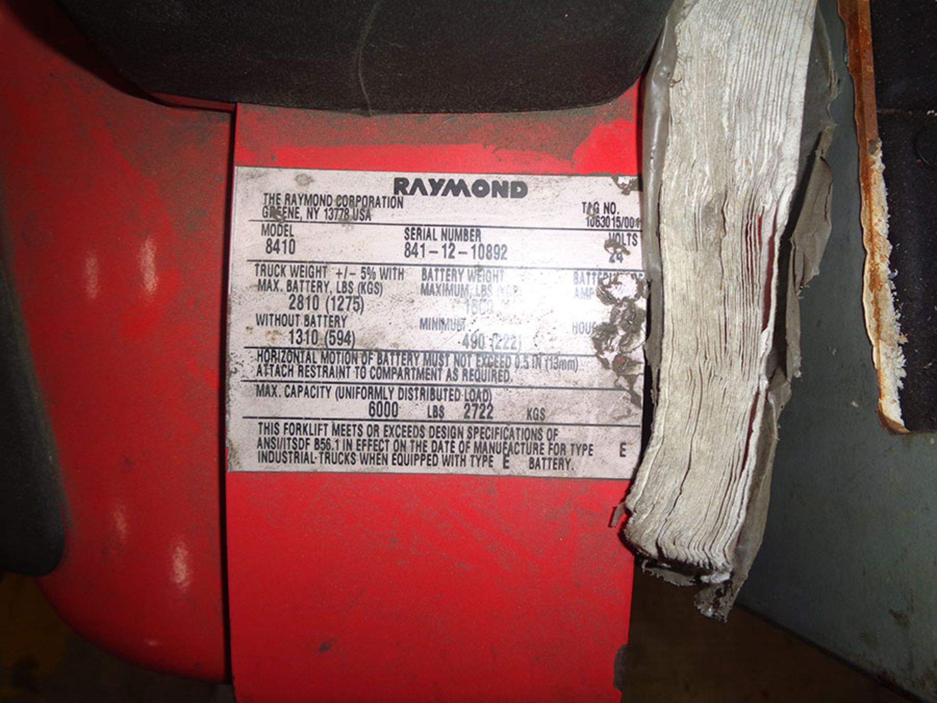 2012 RAYMOND 6,000 LB. ELECTRIC PALLET JACK; 24-VOLT, MODEL 8410 S/N 841-12-10892 - Image 2 of 2