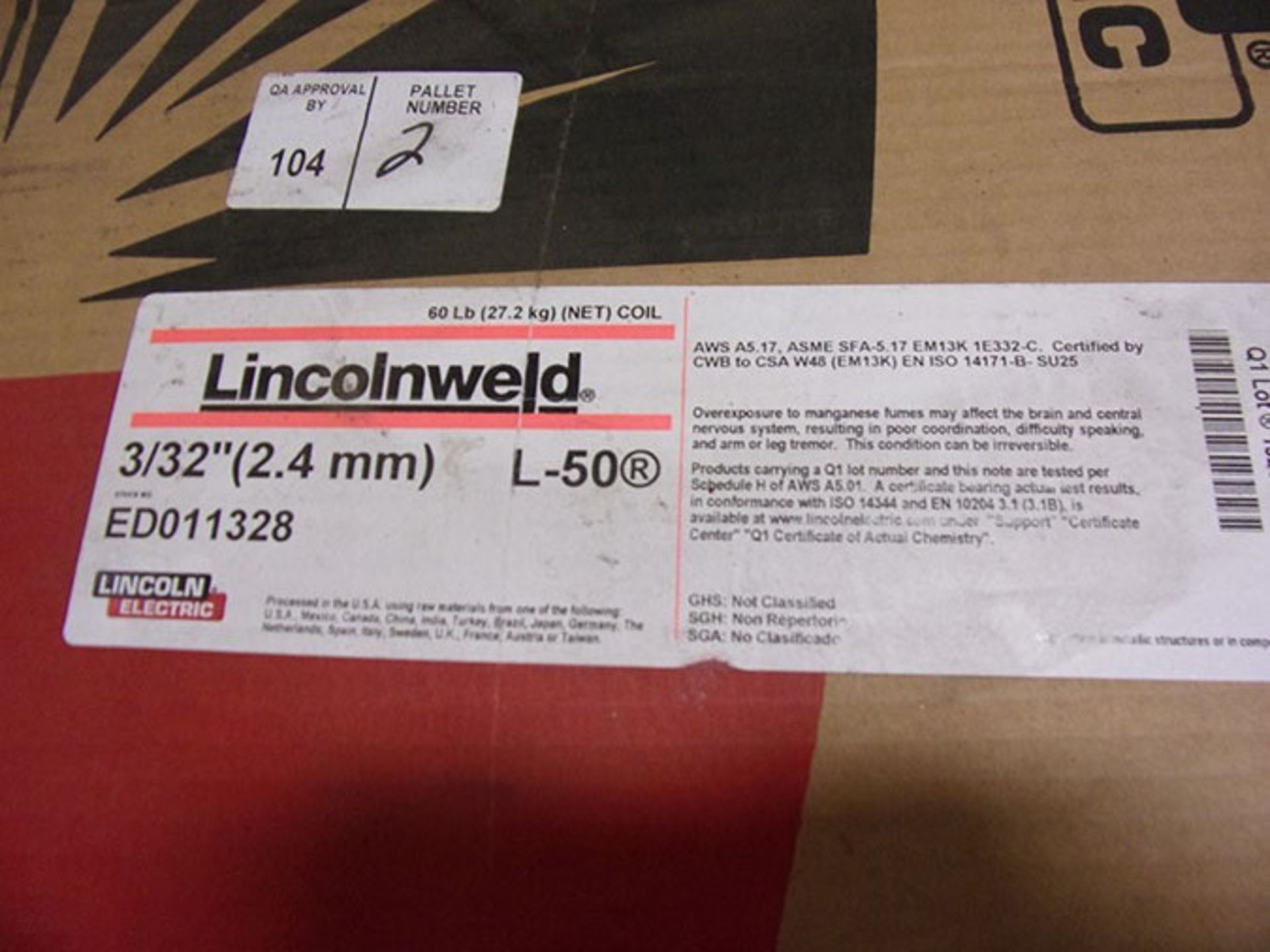 SKID OF LINCOLN WELD 3/32'' (2.4MM) L-50 WELDING WIRE