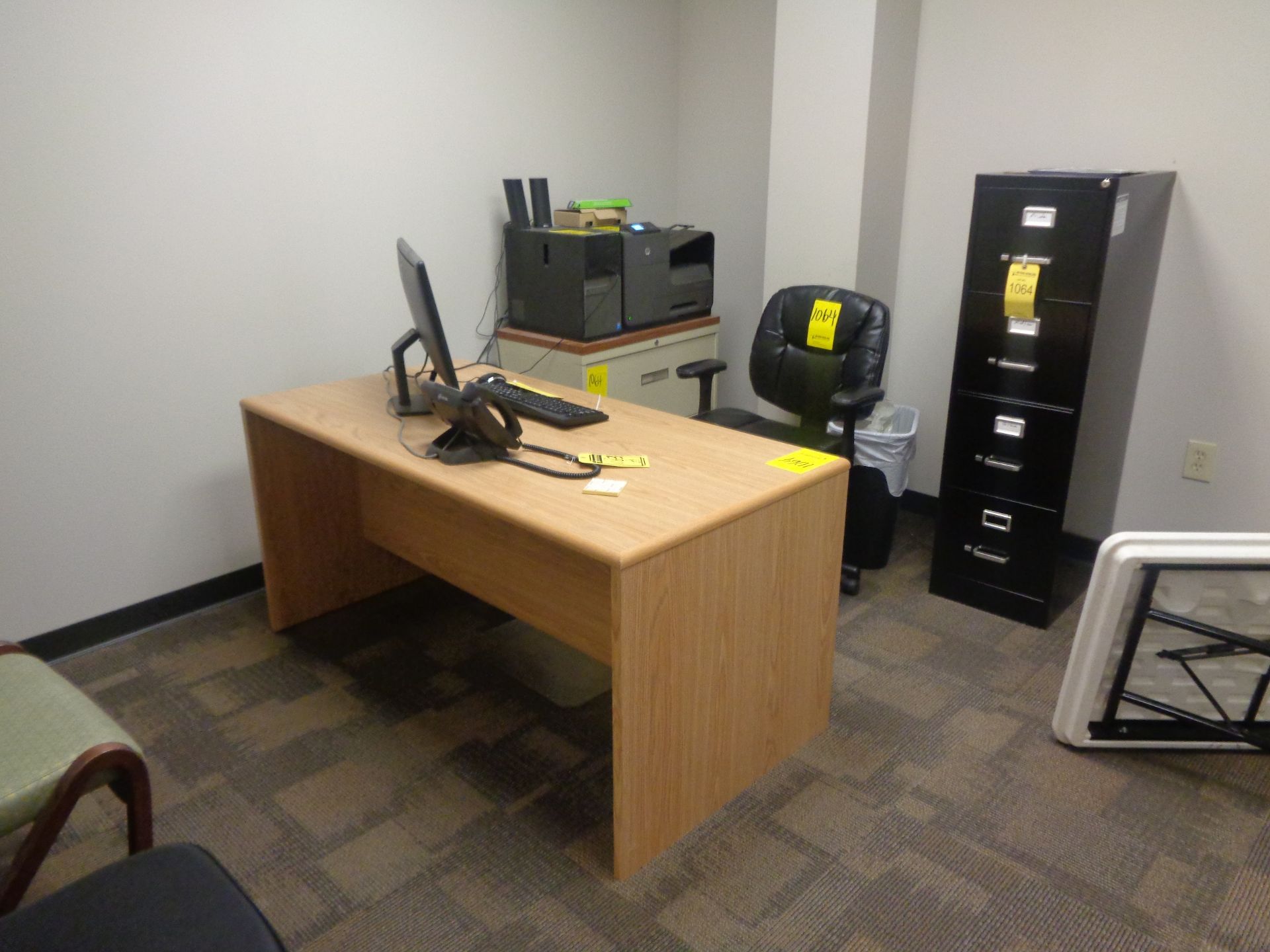 DESK, CHAIRS, AND FILE CABINETS