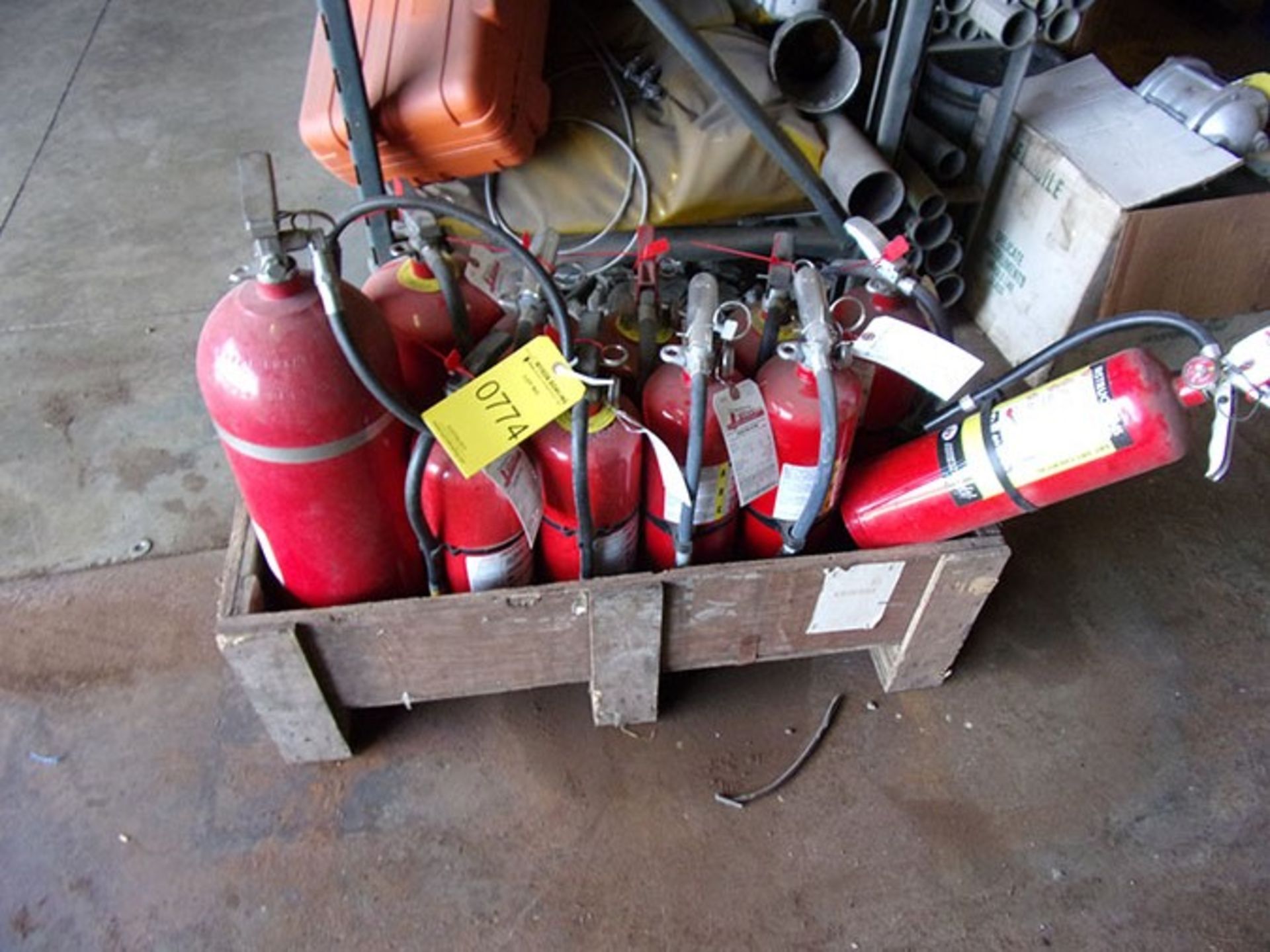 BOX OF FIRE EXTINGUISHERS