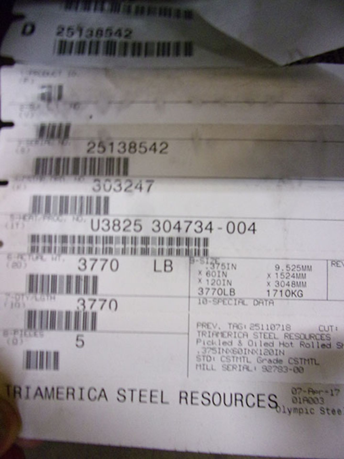 PLATE STEEL; 3/16'' X 60 1/2'' X 10 1/2' (APPROX. 10) - Image 2 of 3