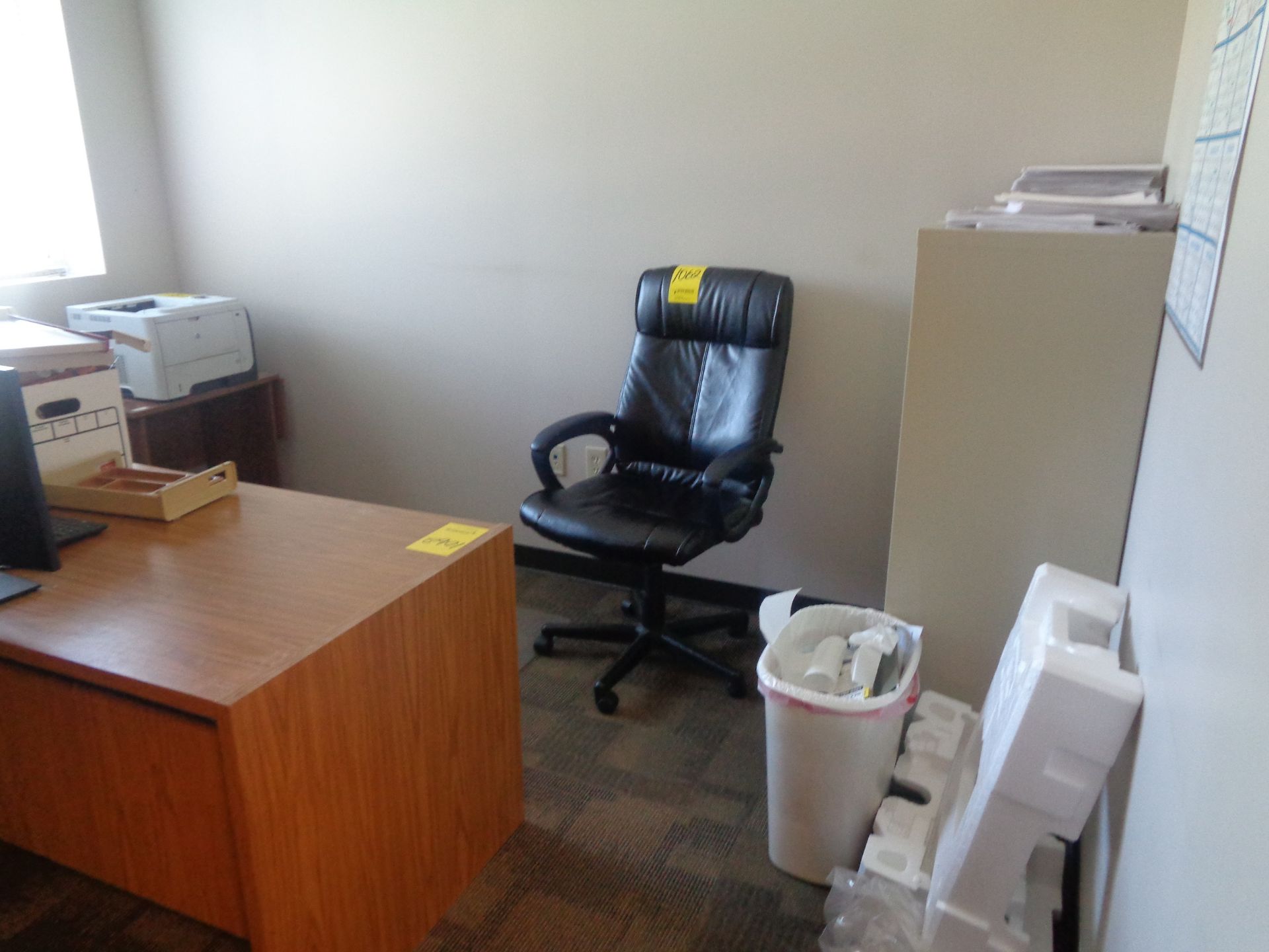 DESK, CHAIRS, AND FILE CABINETS