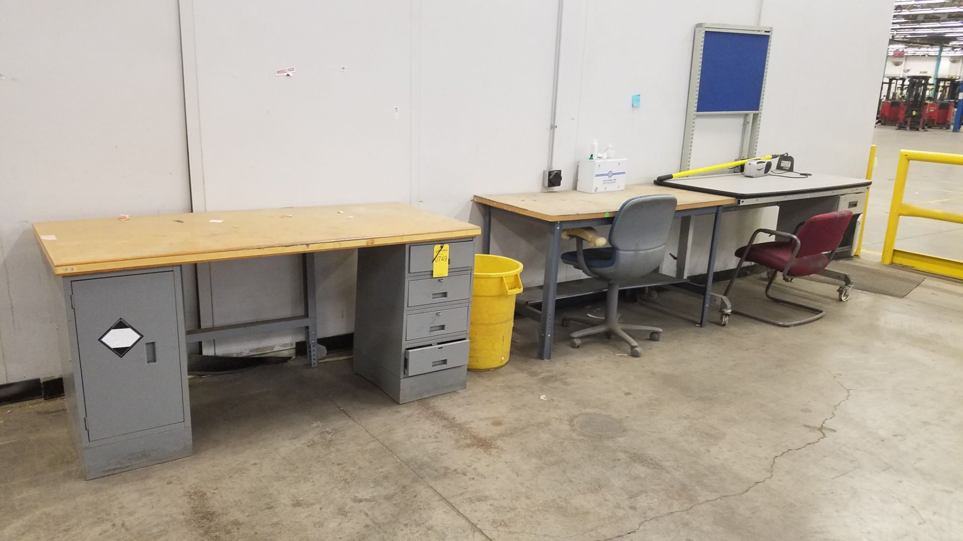 WOOD TOP DESKS, OTHER DESKS, AND CHAIRS