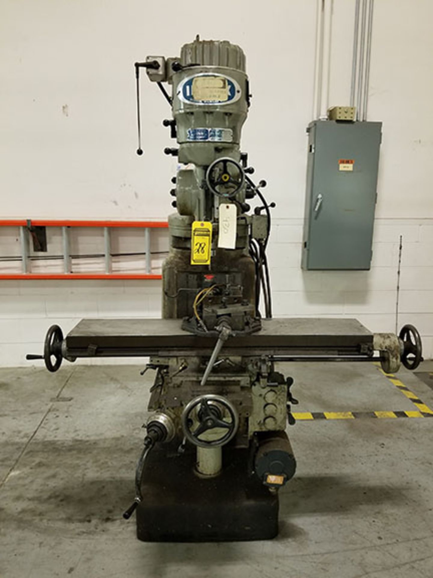 INDEX 845 VERTICAL MILL; 2-HP, WITH 6'' MACHINE VISE, 75-2850 RPM, S/N 13197