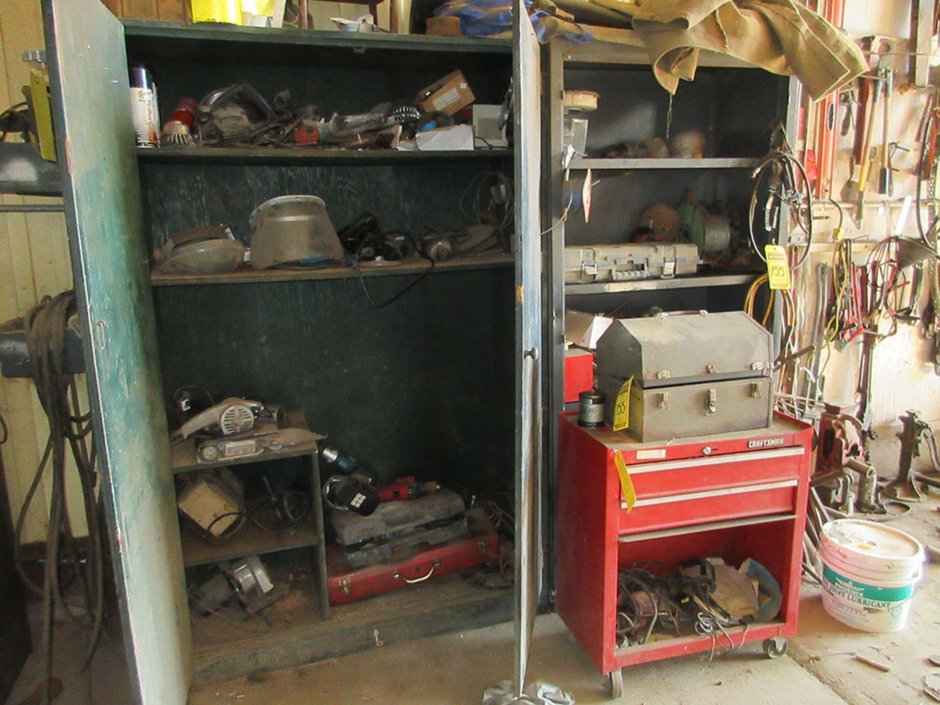 CABINET, SHELF UNIT, AND TOOL CHEST WITH CONTENTS