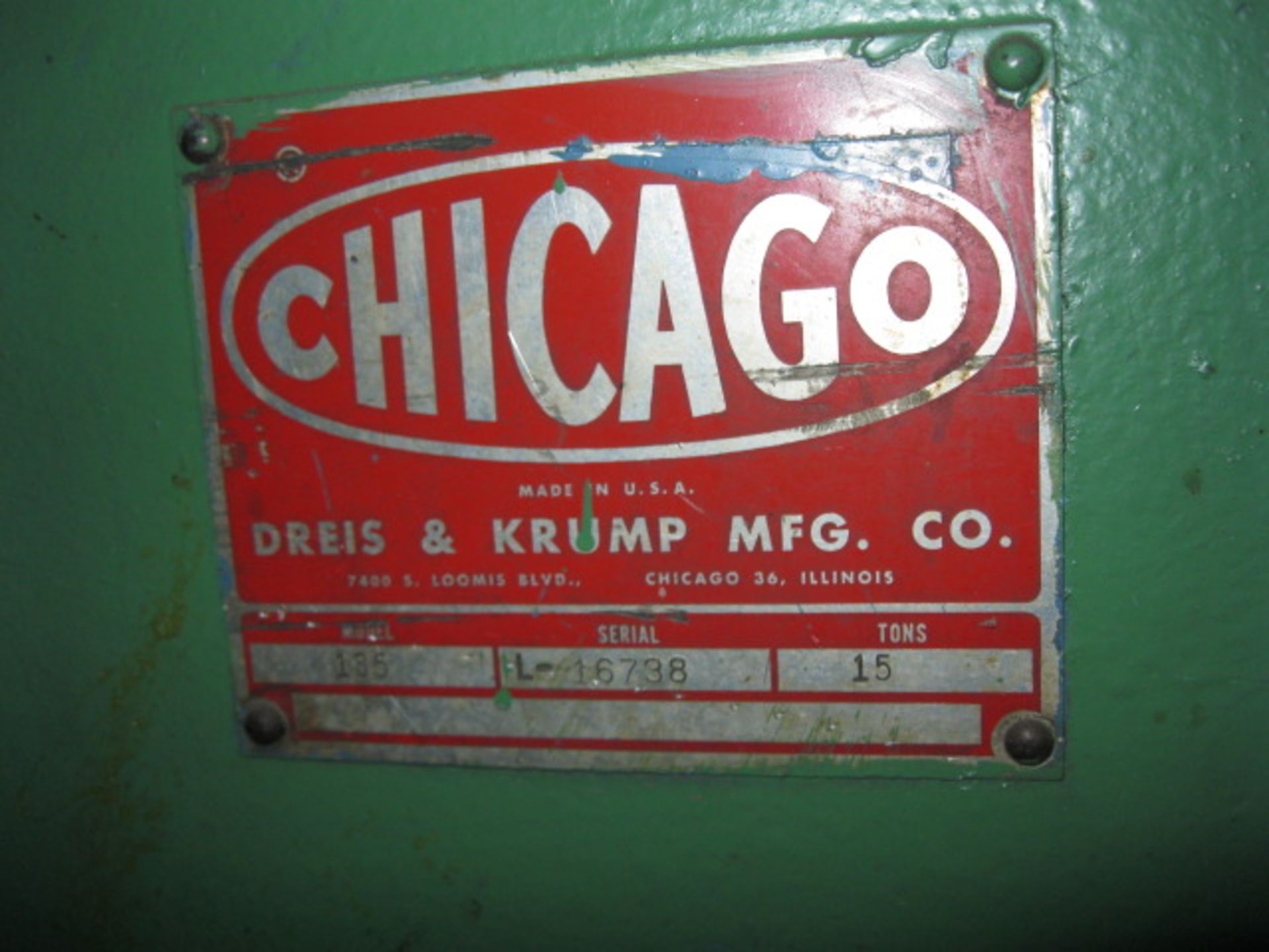 CHICAGO DREIS & KRUMP MODEL 135 15-TON MECHANICAL PRESS BRAKE - Image 4 of 4