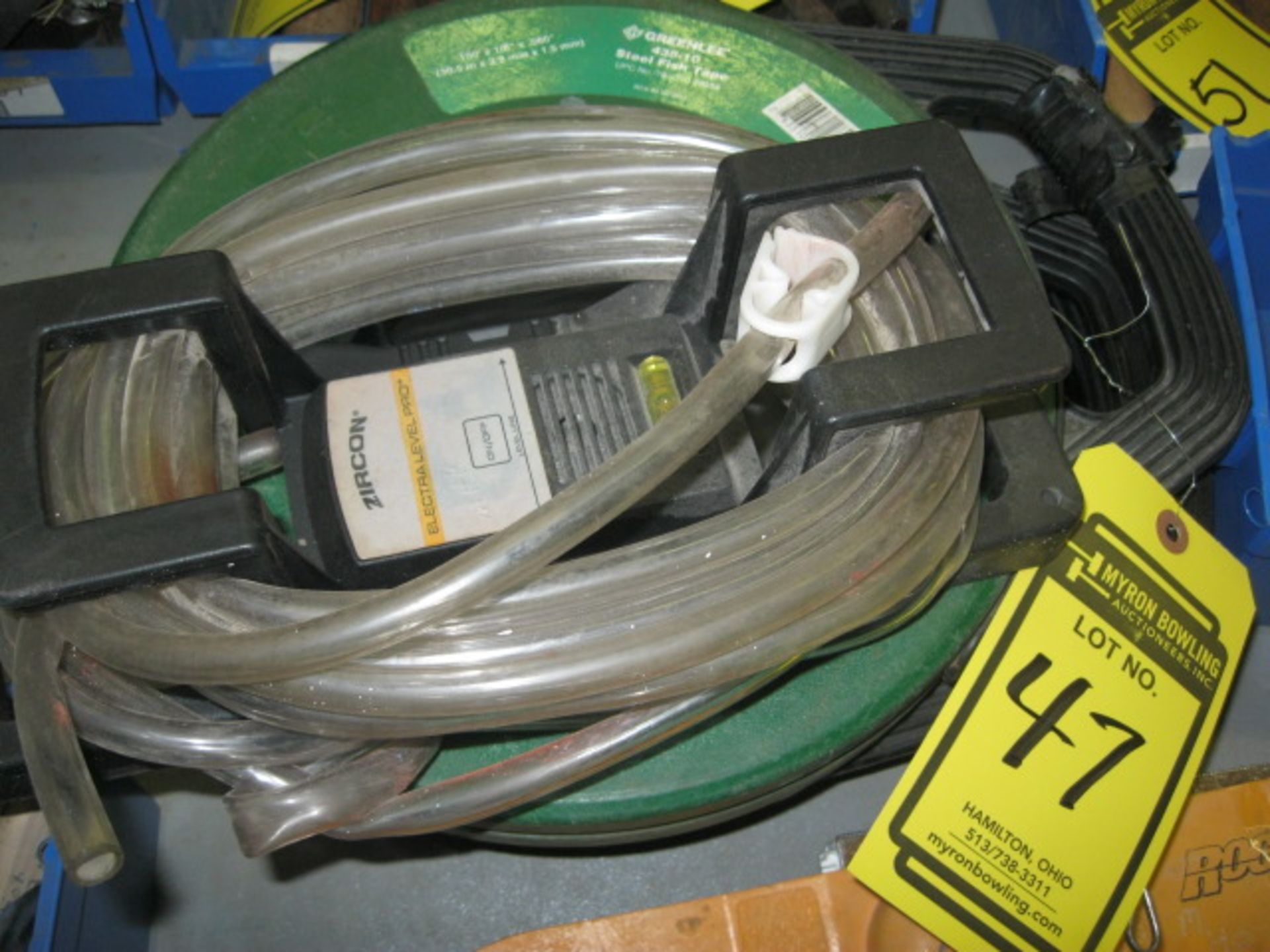 (3) GREENLEE 438-10 STEEL FISH TAPE AND ZIRCON ELECTRICAL LEVEL PRO