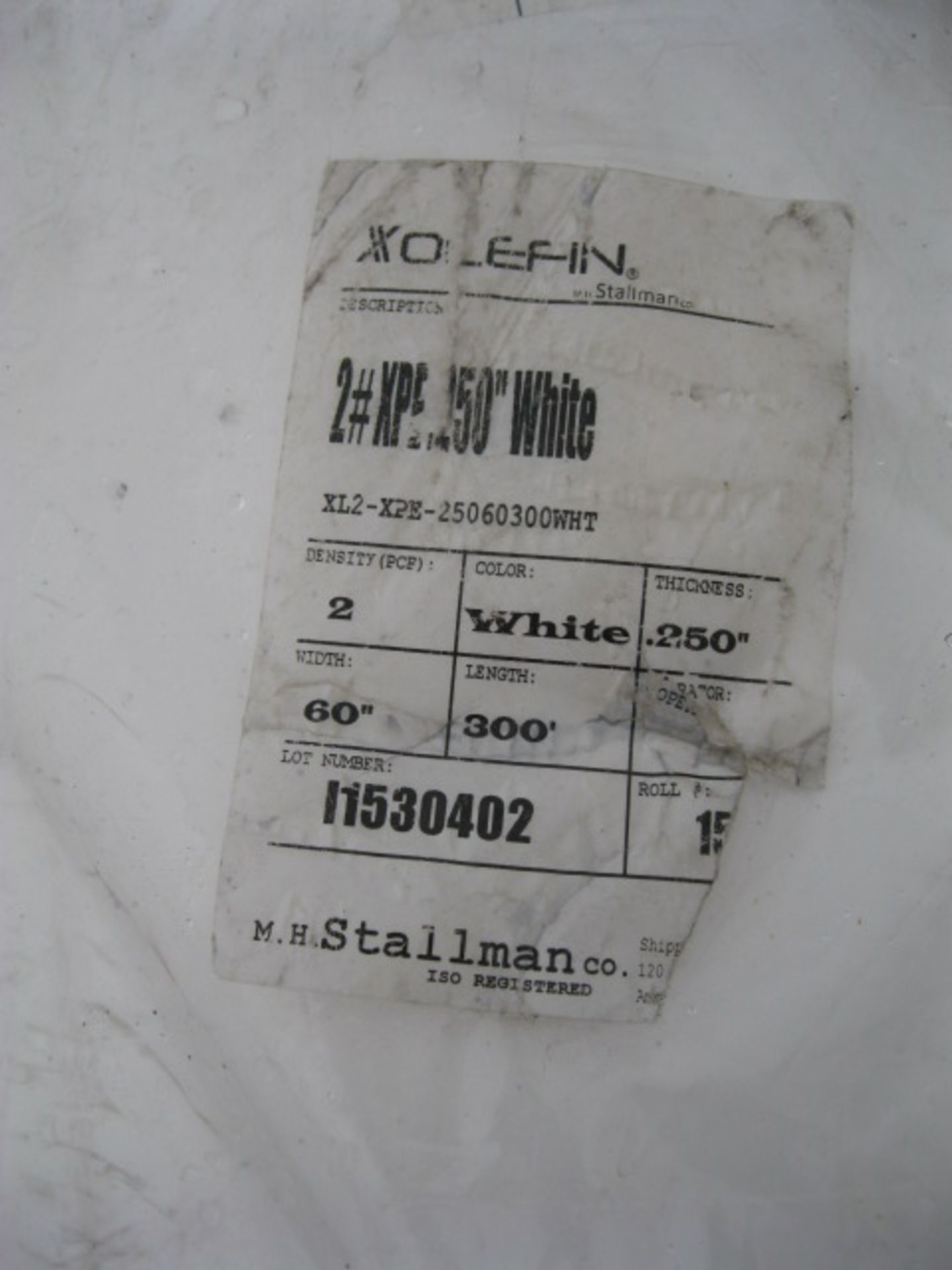 X OLEFIN2# XPE .250 WHITE X 50” WIDE X 300’ XL-XPE-25060300WHT - Image 2 of 2