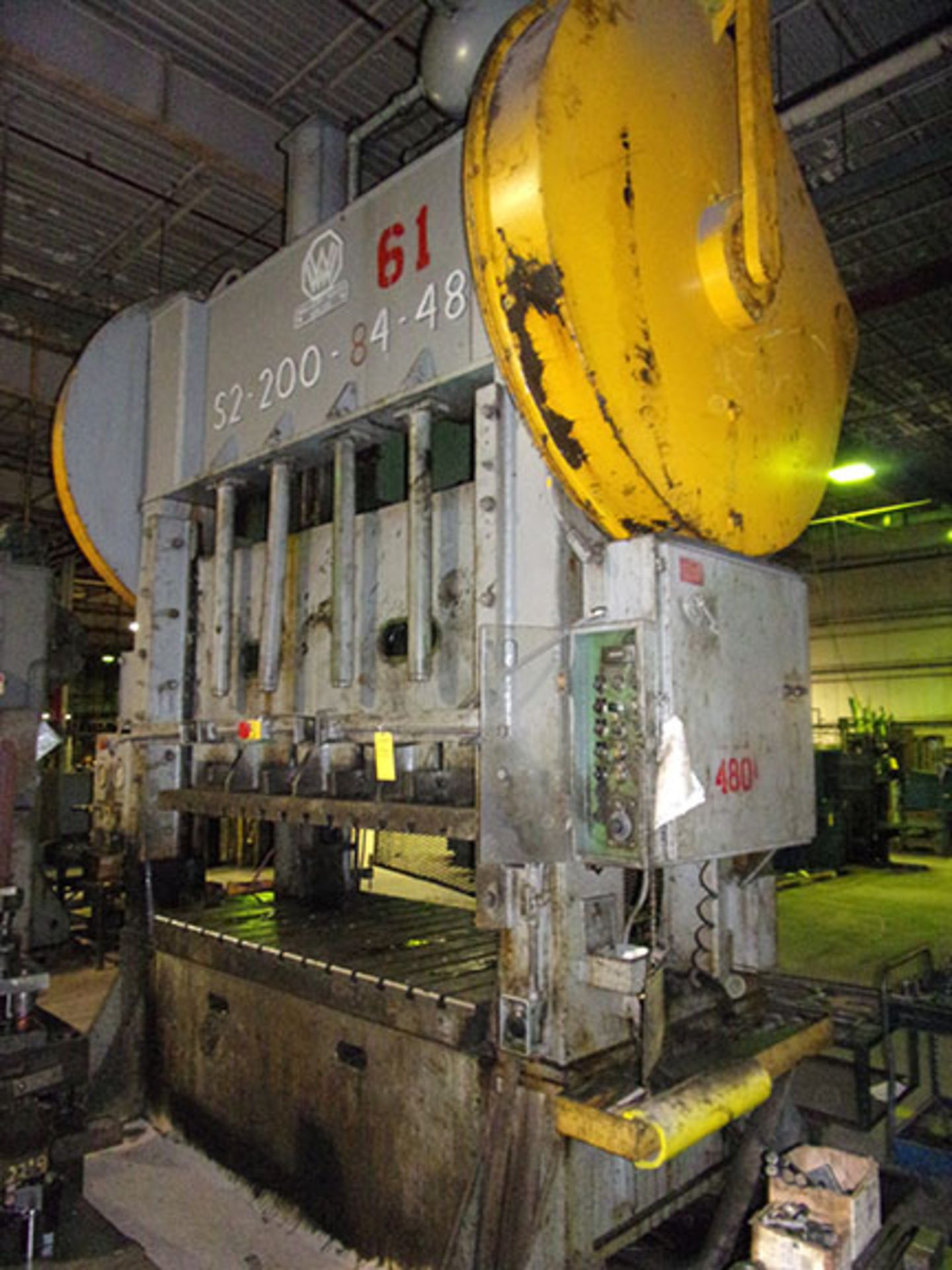 WILLIAMS WHITE MOLINE 200-TON STRAIGHT SIDE PRESS; MODEL S2-200-84-48, 6'' DIE SPACE, DIE CUSHION, - Image 2 of 2