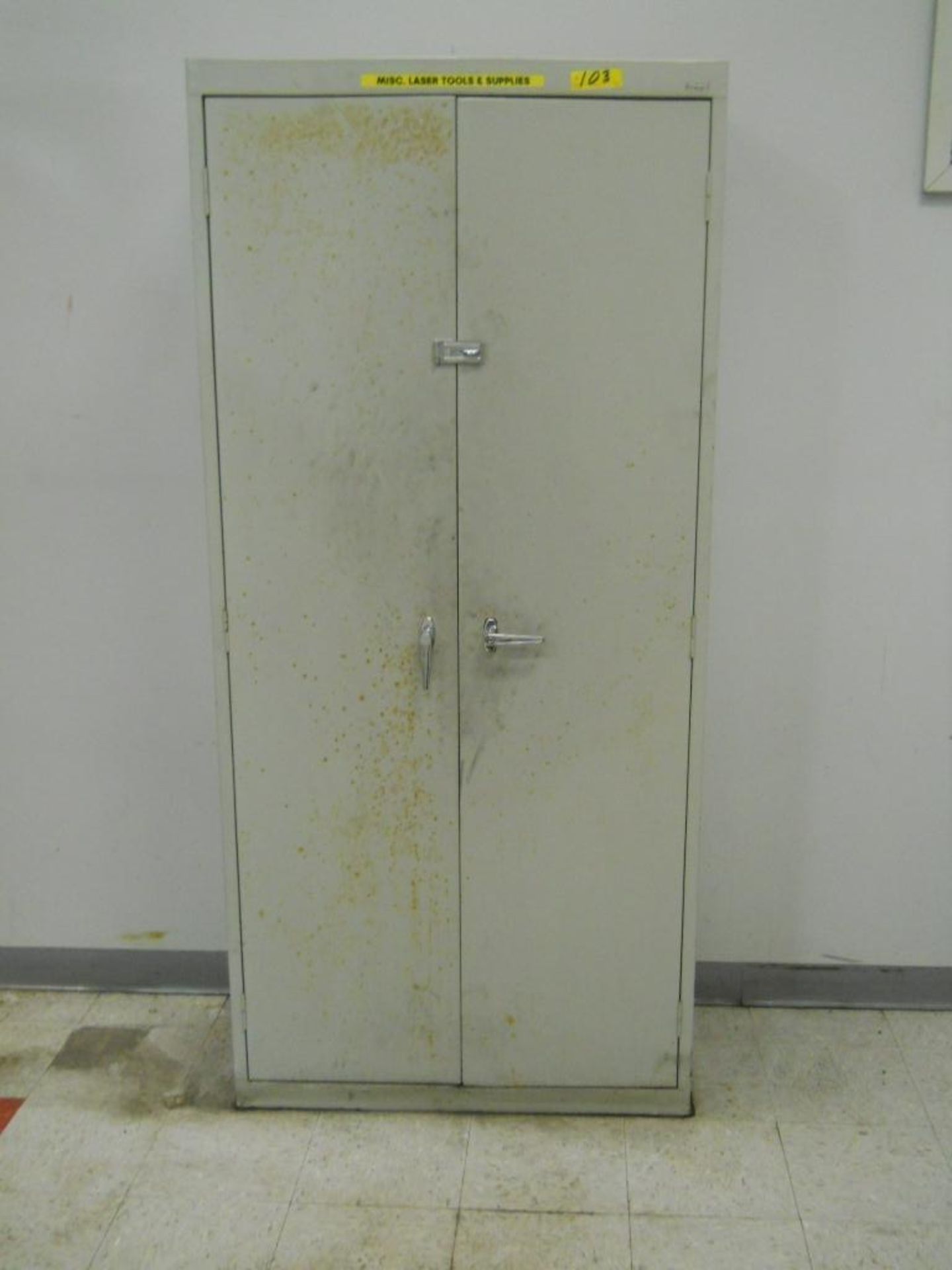 LOT OF: (1) 2-DOOR HEAVY DUTY METAL CABINET, (1) WOOD TOPPED STEEL WORK BENCH, (1) 2-DOOR 6-DRAWER - Image 5 of 5