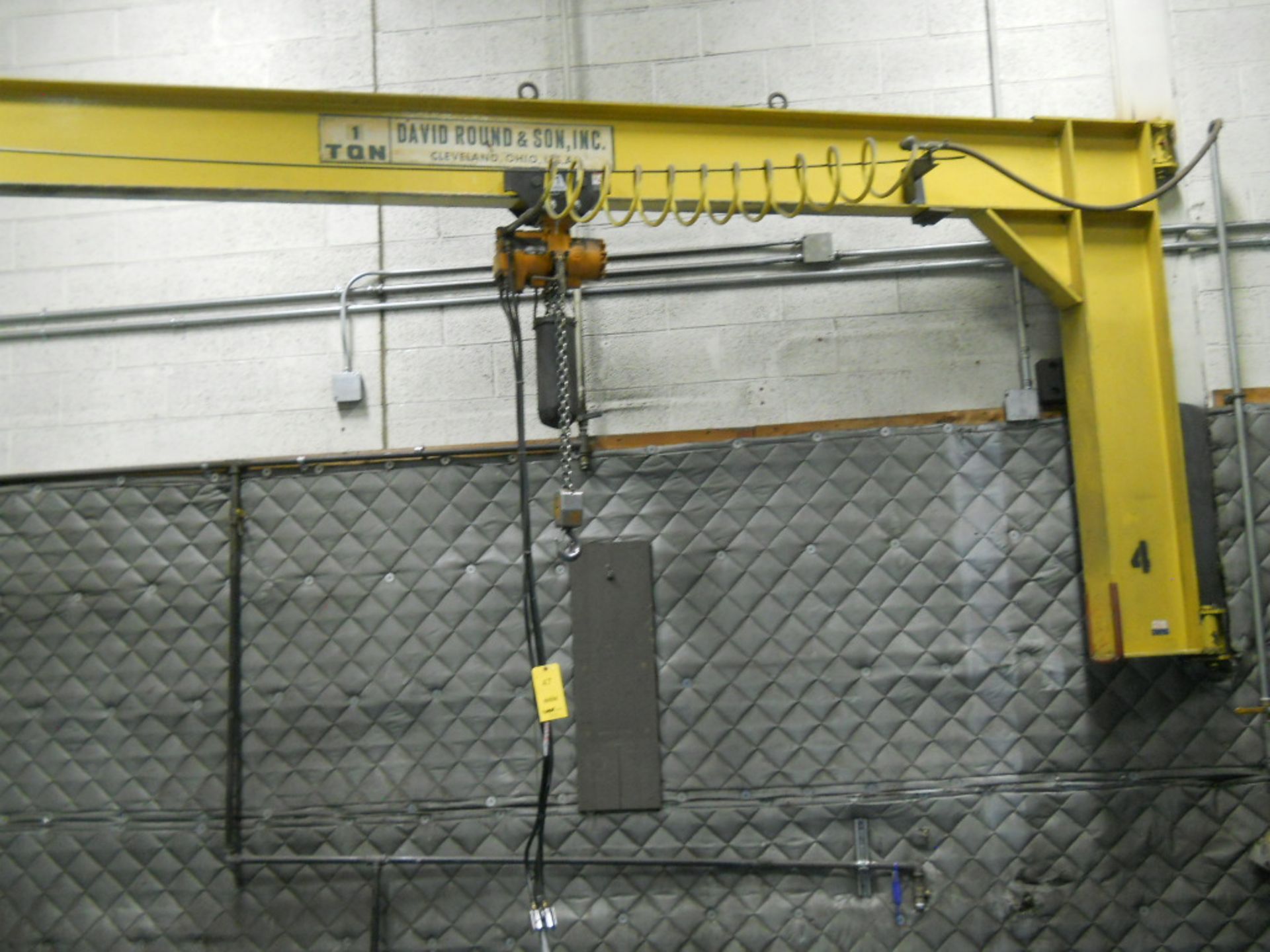 DAVID ROUND & SON 1-TON BEAM MOUNTED JIB CRANE, WITH HOIST