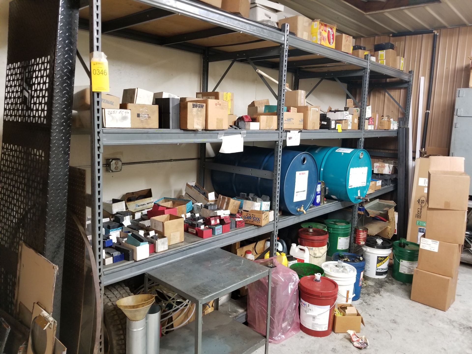 LOT: (3) SECTIONS HEAVY DUTY ADJUSTABLE STEEL SHELVING AND CONTENTS ( ASSORTED CARBON ELECTRODE