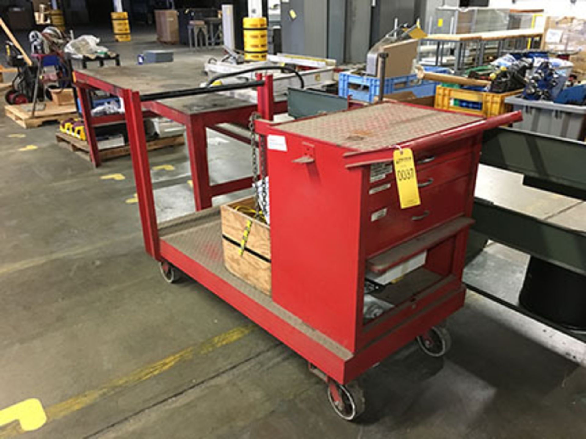 METAL ROLLING CART WITH TOOL BOX AND ACETYLENE AREA