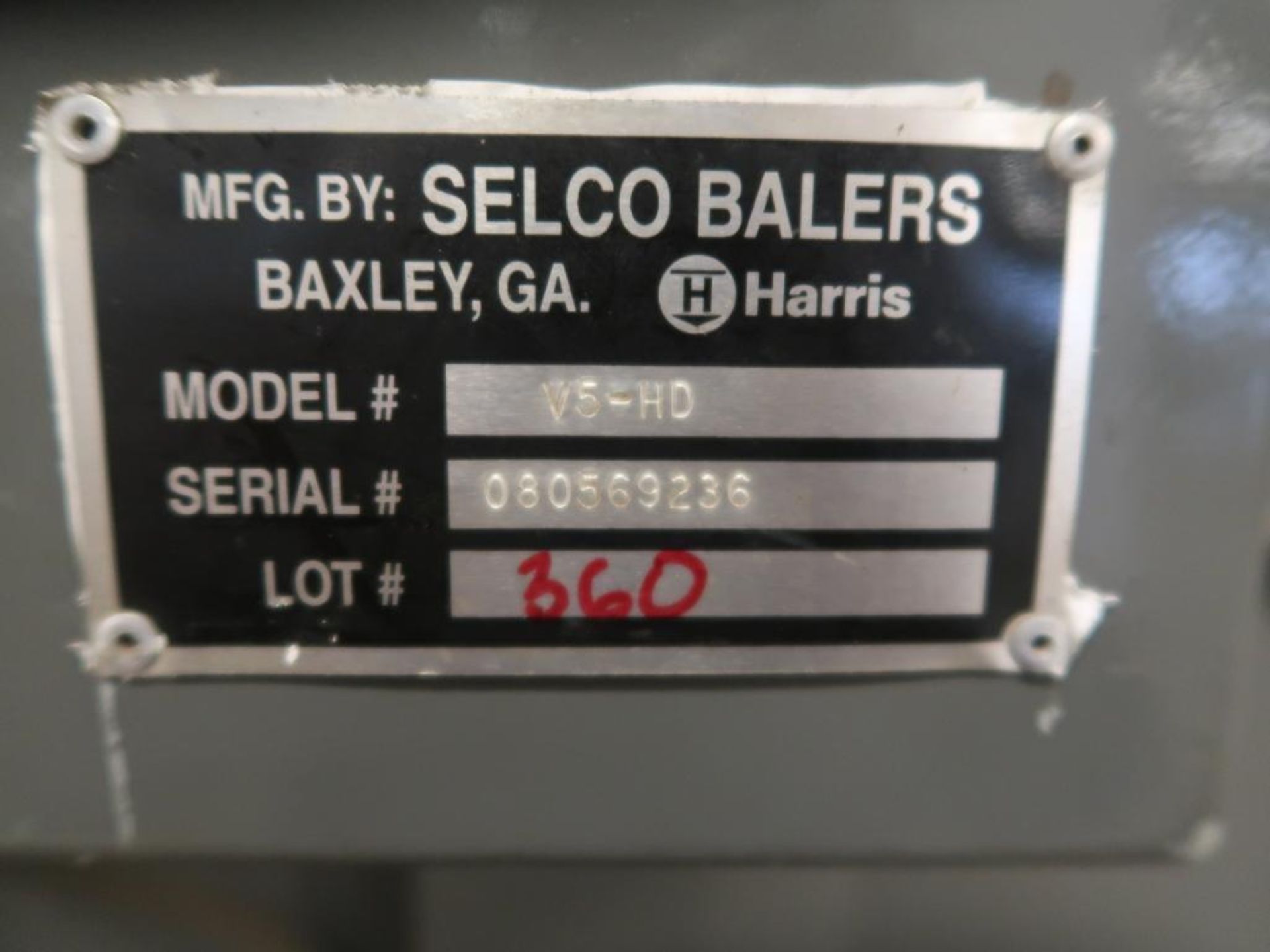 SELCO 30 in. x 60 in. Hydraulic Baler Model V50-HD, S/N 080569236 - Image 3 of 3