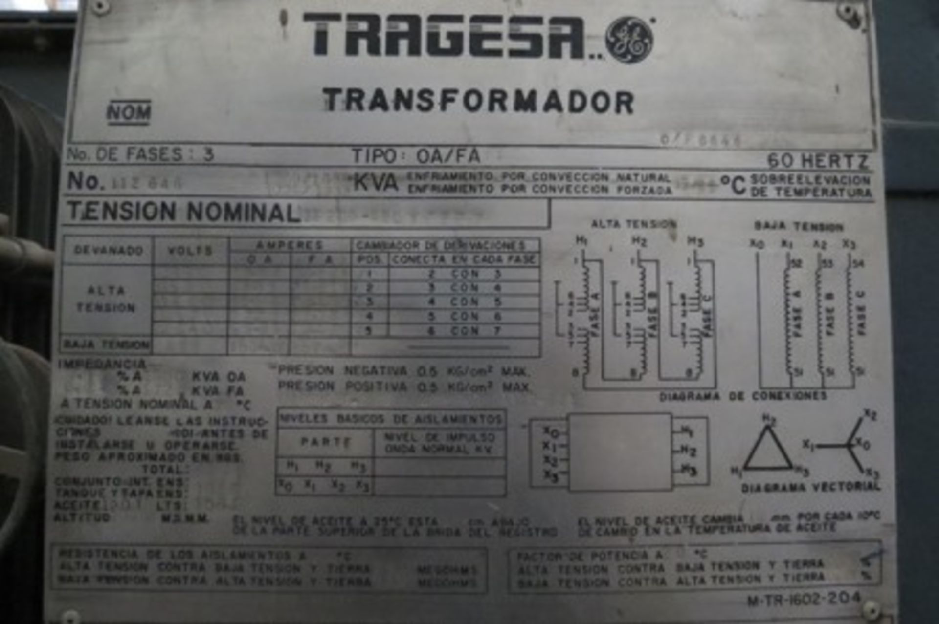 General Electric transformer, 1500KVA, oil cooled. (1)Blade Switch Cabinet - Image 8 of 12