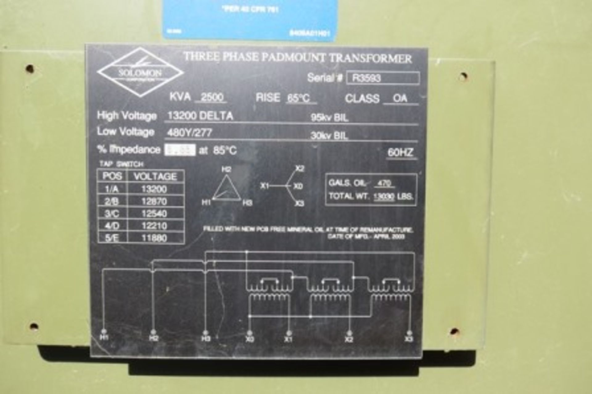 Solomon R3593 transformer, 2500 kVA, oil cooled - Image 7 of 9