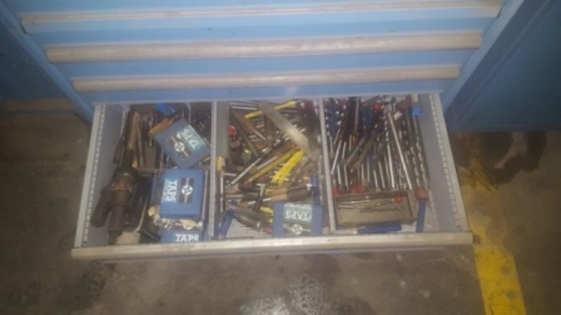 Tool cabinet, (12) drawers with high speed steel drills, taps and reamers, carbide milling cutte… - Image 3 of 17