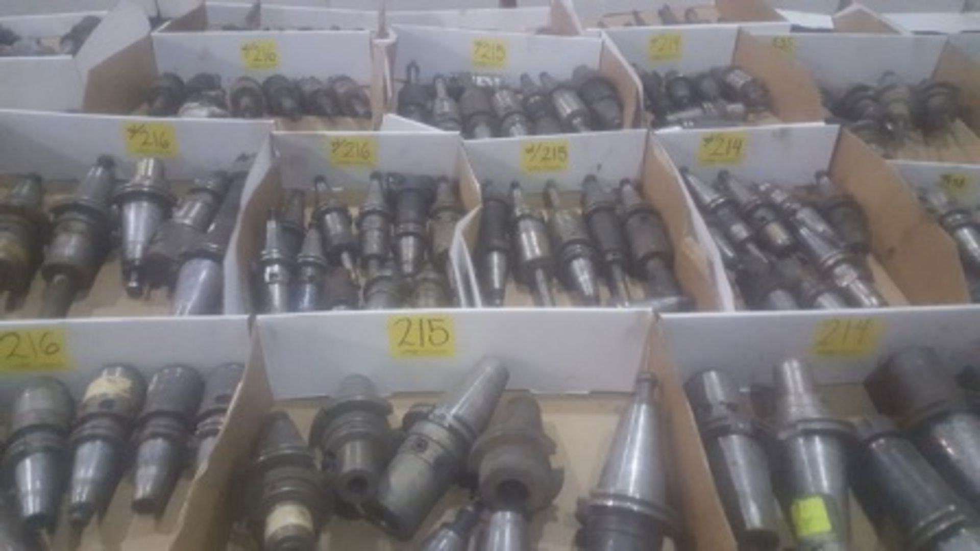 (3) Boxes with CNC tool holders, carbide cutters and high speed steel drills