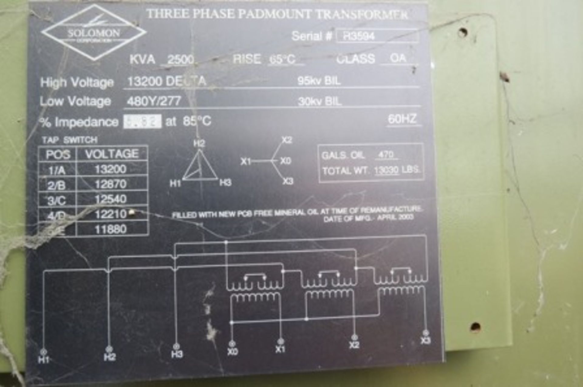 Solomon 2500 kVA transformer, oil cooled - Image 9 of 9