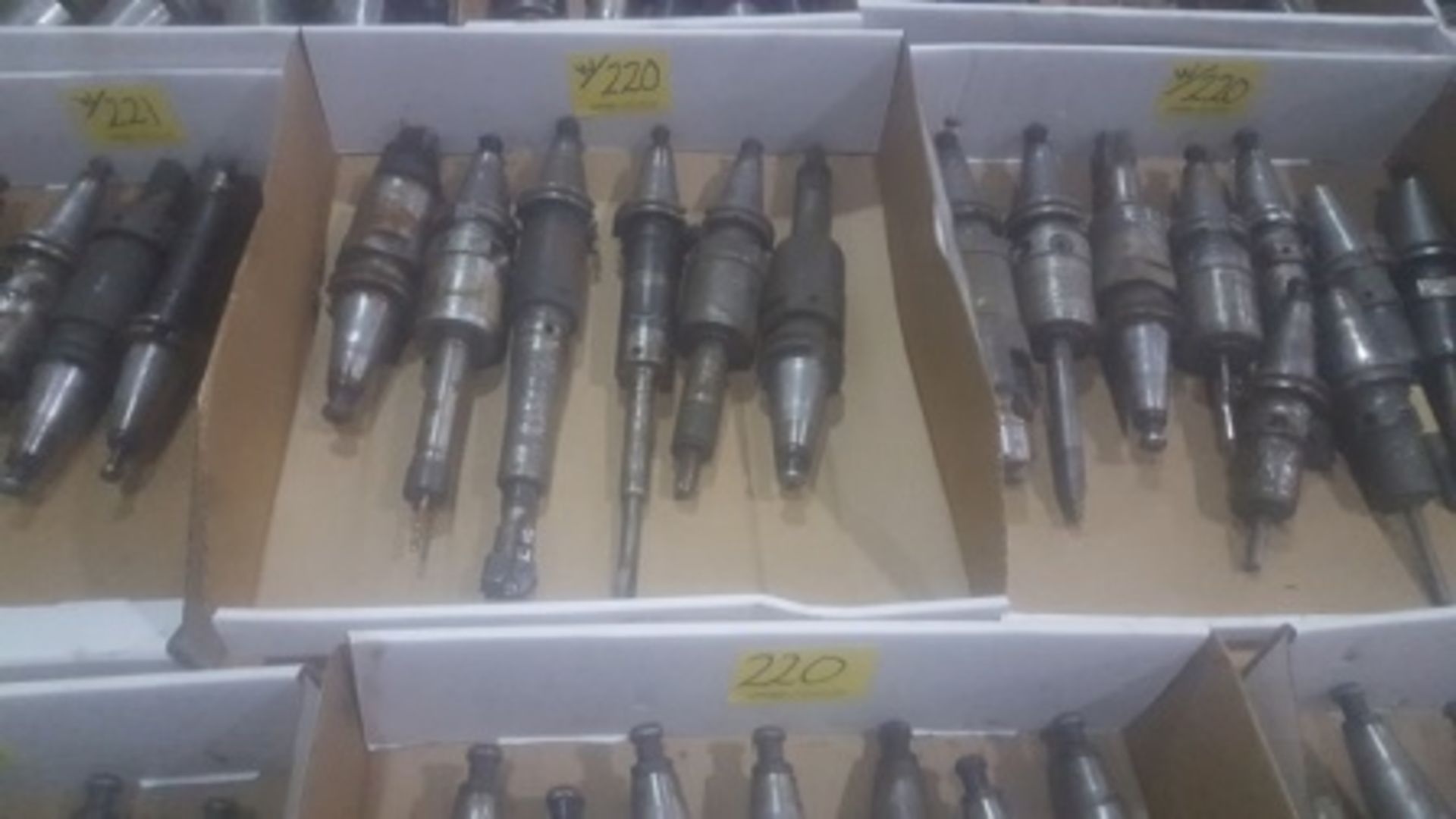 (3) Boxes with CNC tool holders, carbide cutters and high speed steel drills