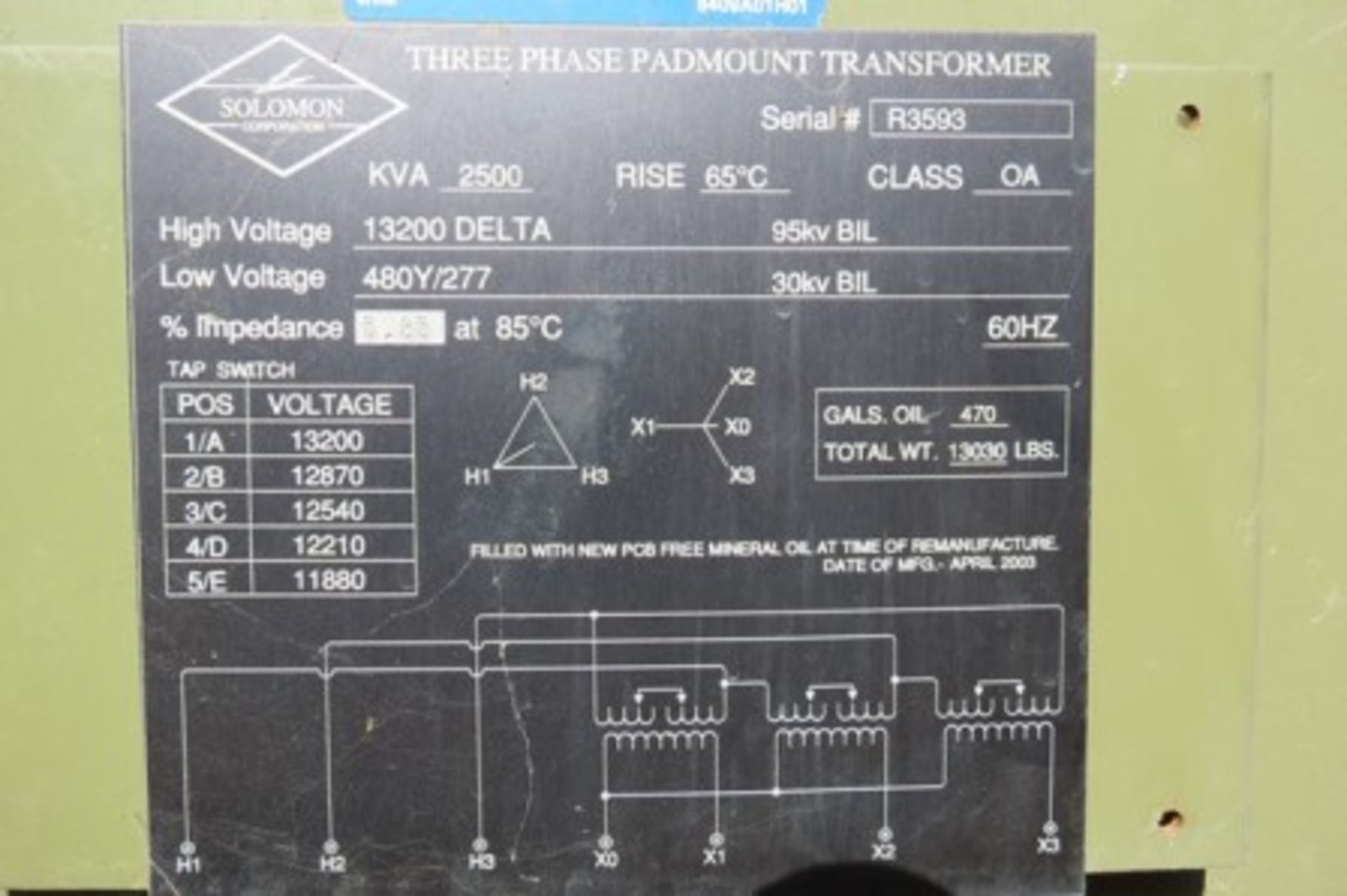 Solomon R3593 transformer, 2500 kVA, oil cooled - Image 8 of 9
