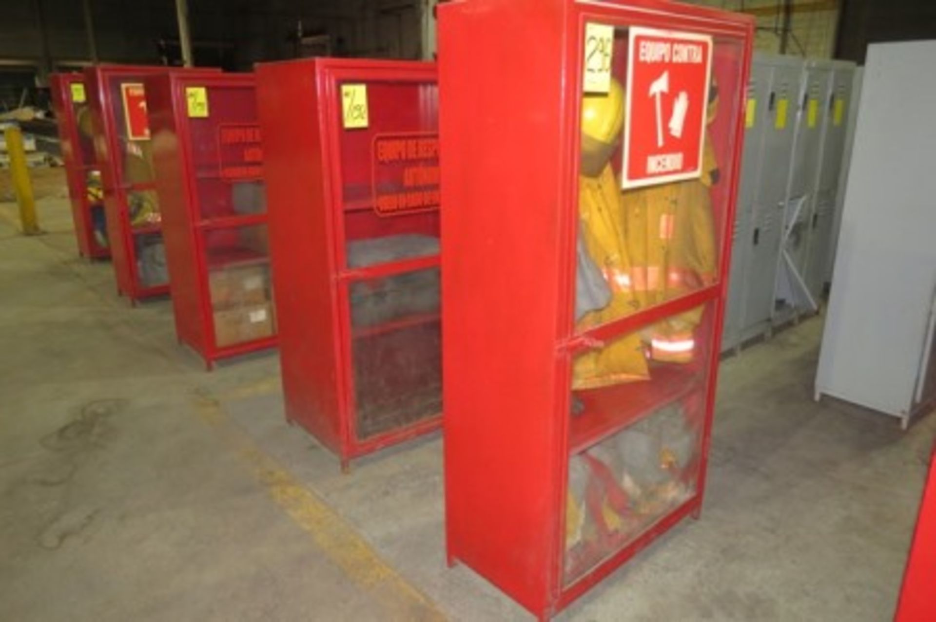 (2) Cabinets with firefighting gear. Cabinet with first aid gear