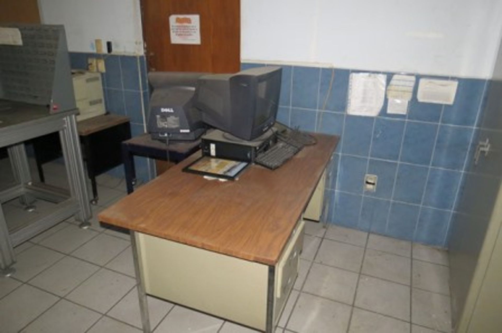 (3) Cabinets with measuring equipment, 7 desks with chairs, bookcase, (3) file cabinets, computers - Image 10 of 26