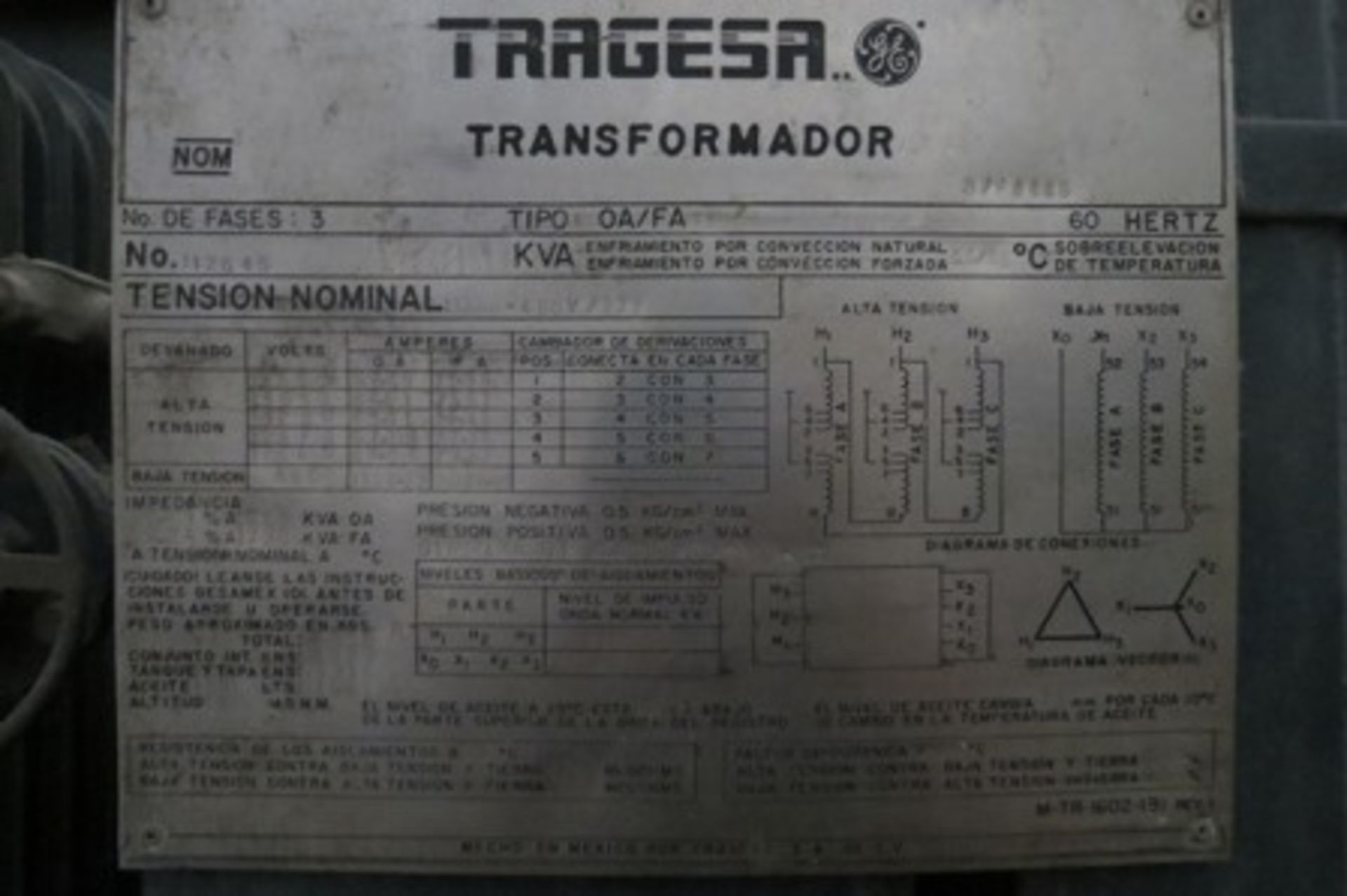 General Electric transformer, 1500KVA, oil cooled. (1)Blade Switch Cabinet - Image 7 of 22