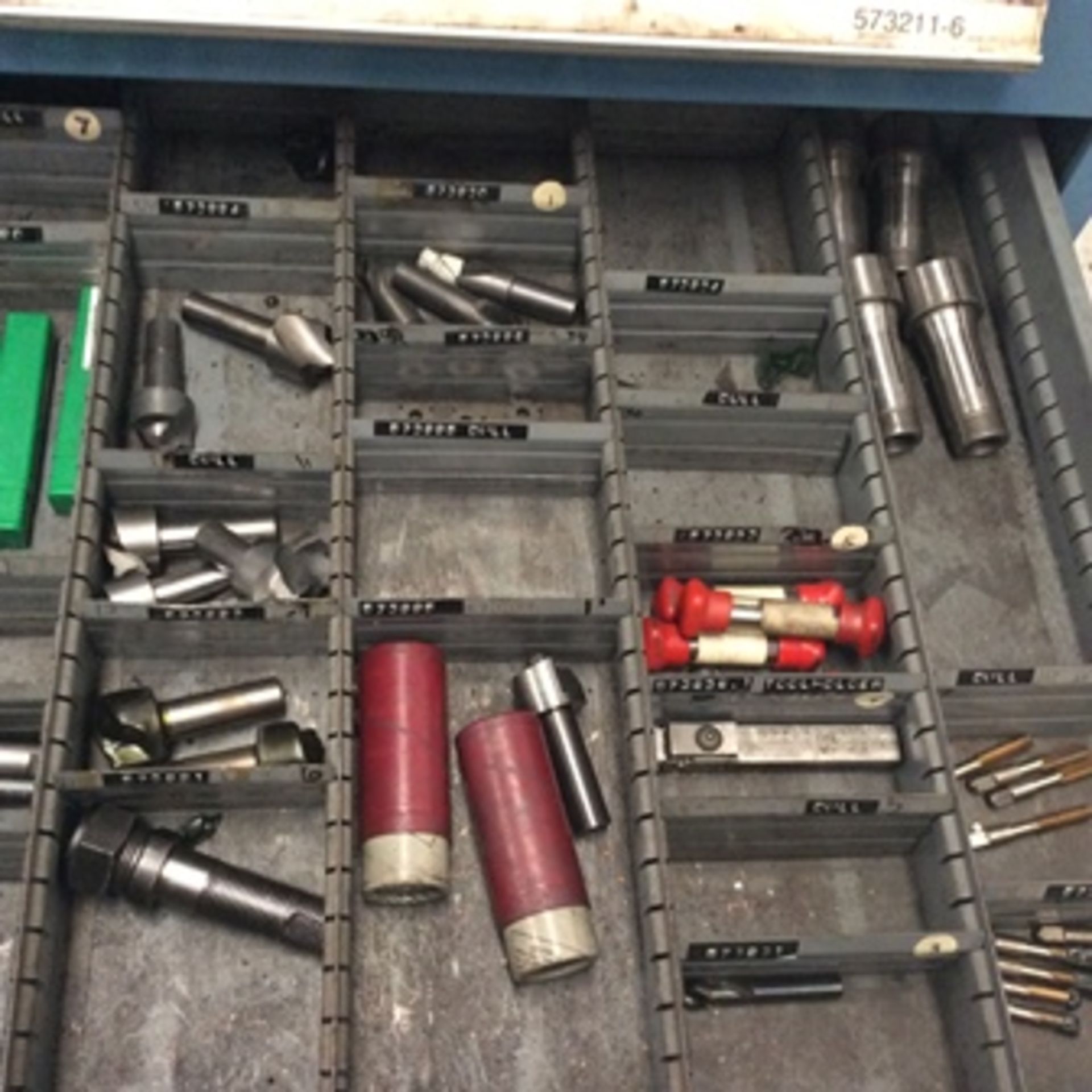 4 tool drawers with 40 drawers in total that contain attachments for CNC operations; taps, shape … - Image 18 of 25