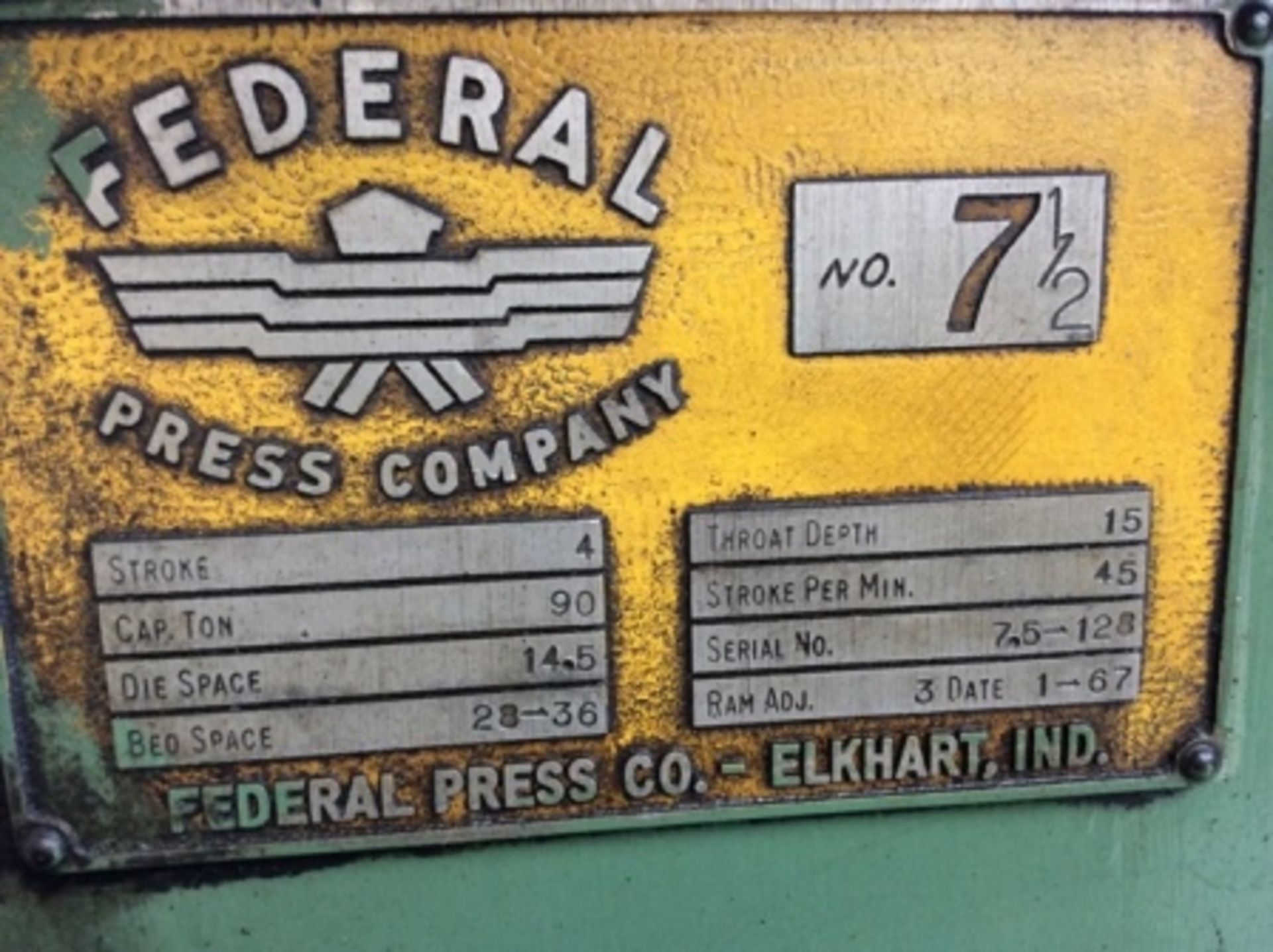 Federal brand die cutter series 7.5-128 cap. 90 Ton … - Image 7 of 8