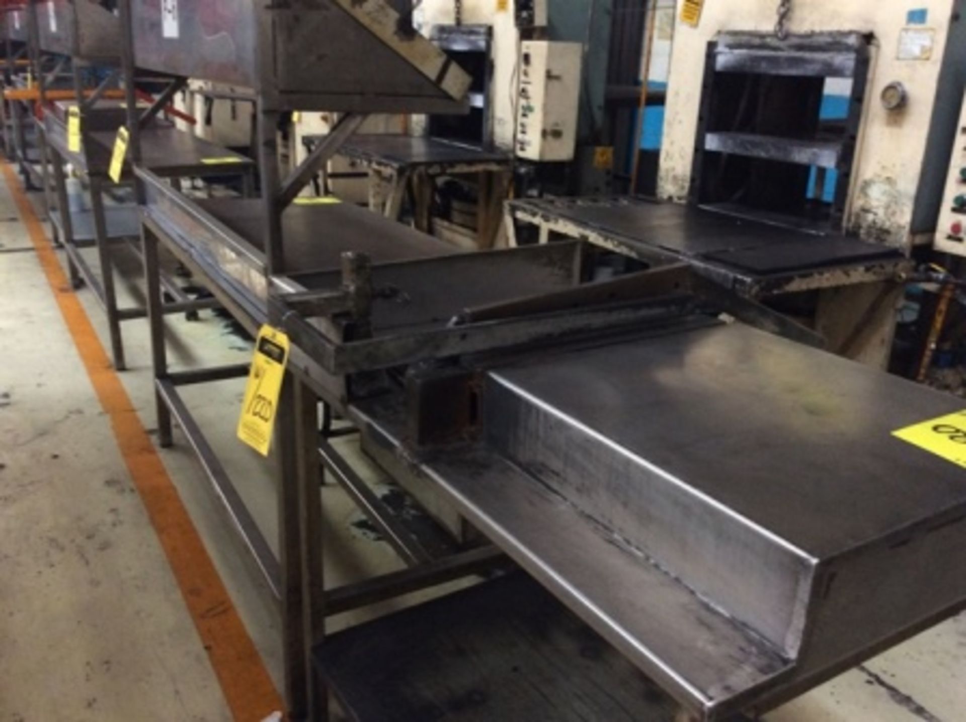 2 work tables, one with stainless steel cover and guillotine, another with cover in 1/4 ac plate … - Image 3 of 4