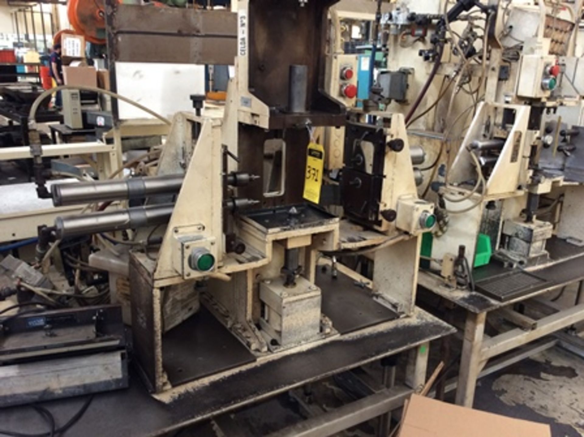 2 assembly tables, includes clamping device and tester, pneumatic press, Titan traysealer and co … - Image 2 of 8