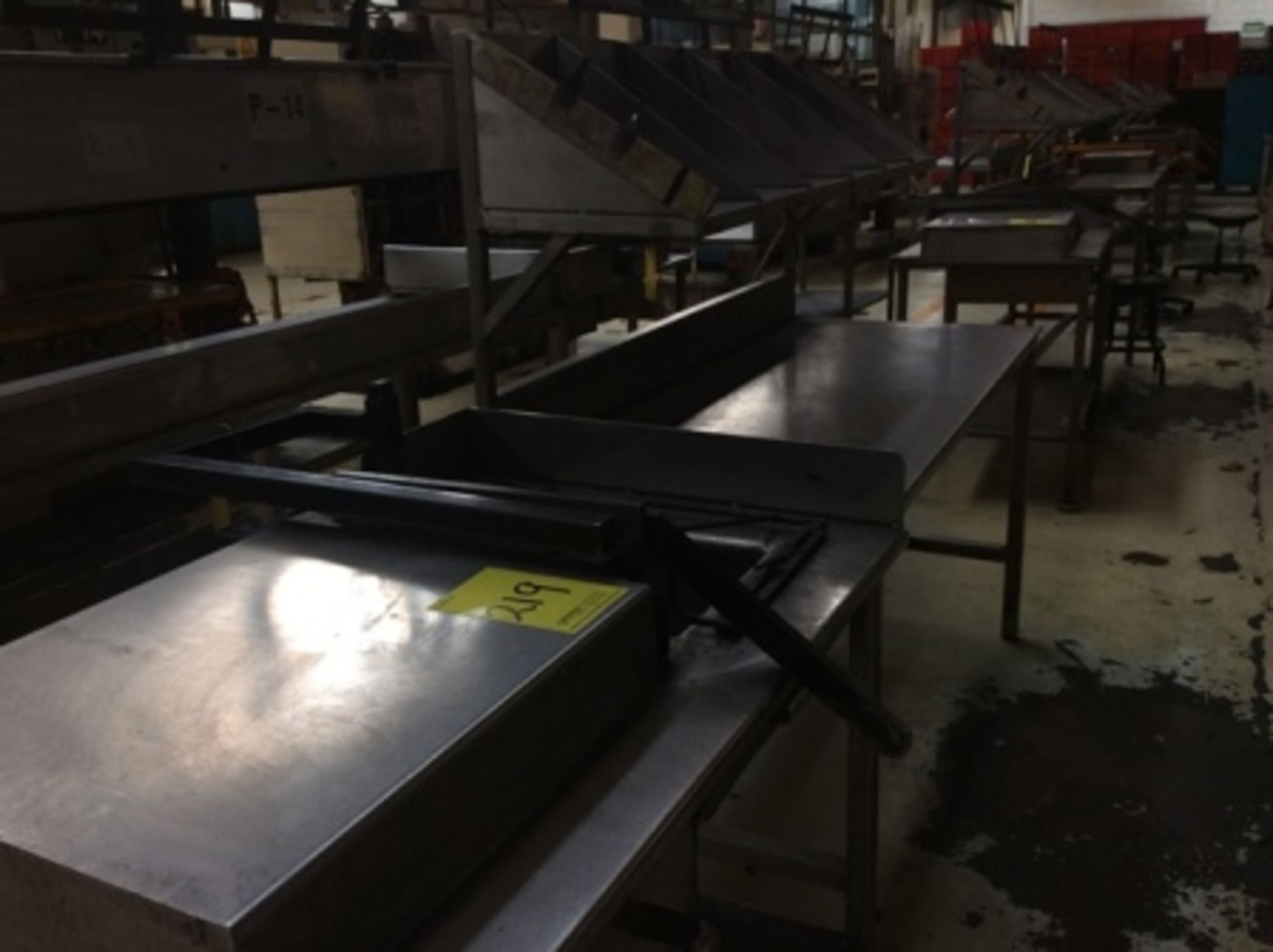 2 work tables, one with stainless steel cover and guillotine, another with cover in 1/4 ac plate … - Image 4 of 4